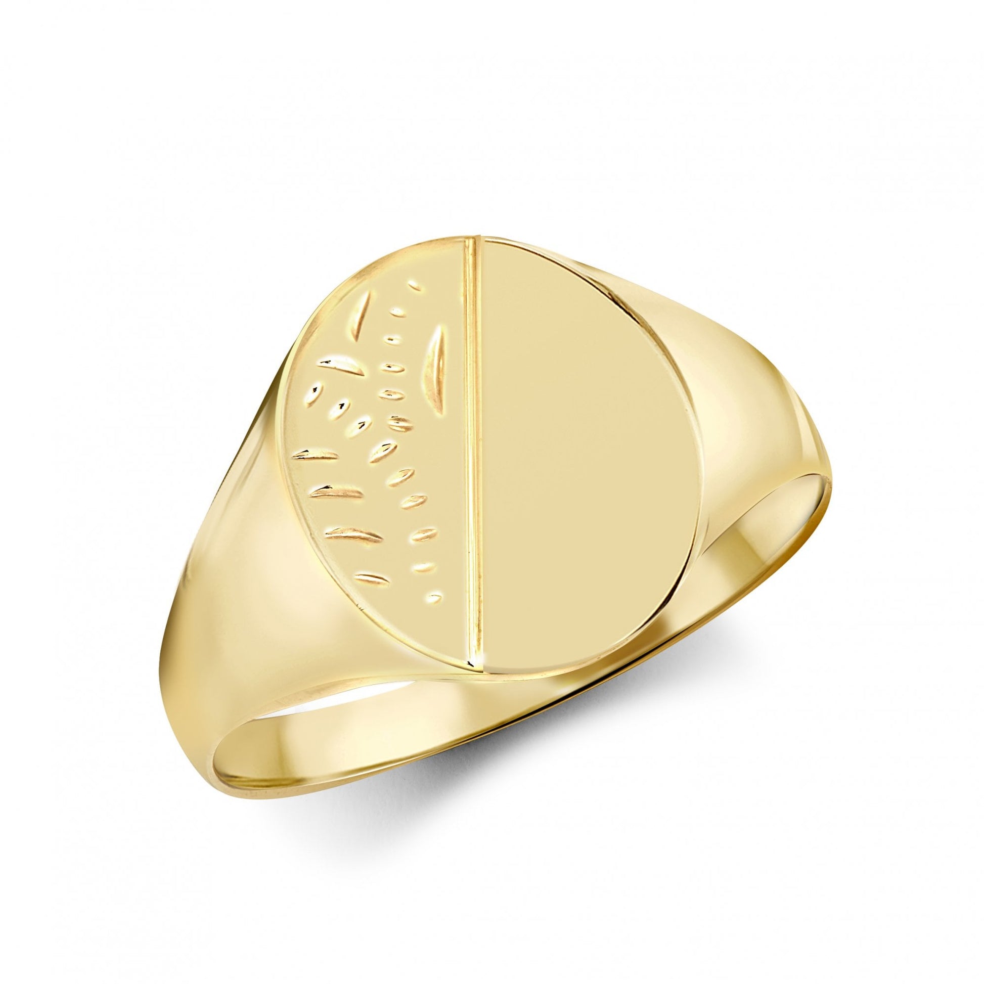 Men's Solid 9ct Yellow Gold Diamond Cut Oval Signet Ring