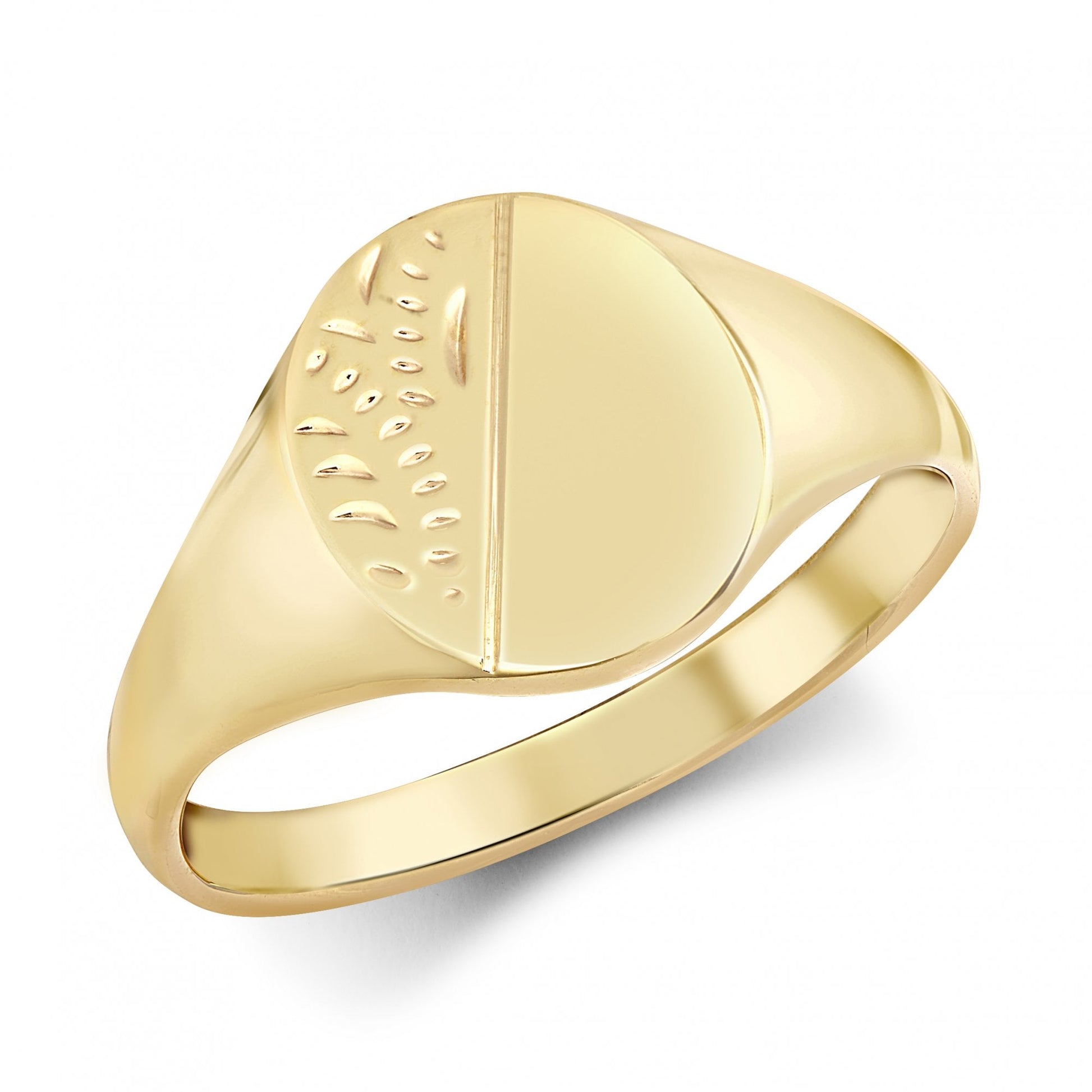 Men's Solid 9ct Yellow Gold Diamond Cut Oval Signet Ring