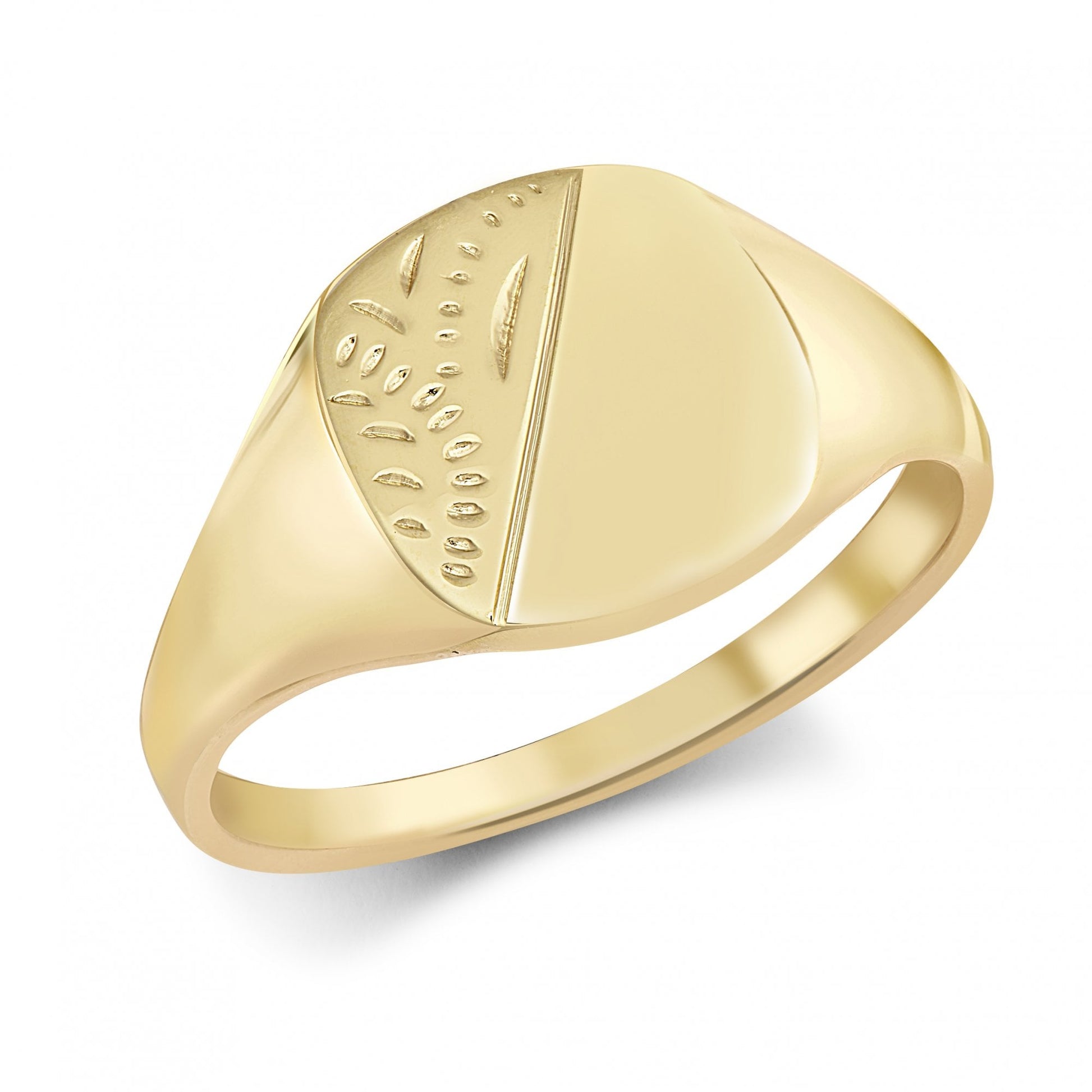 Men's Solid 9ct Yellow Gold Diamond Cut Square Cushion Signet Ring