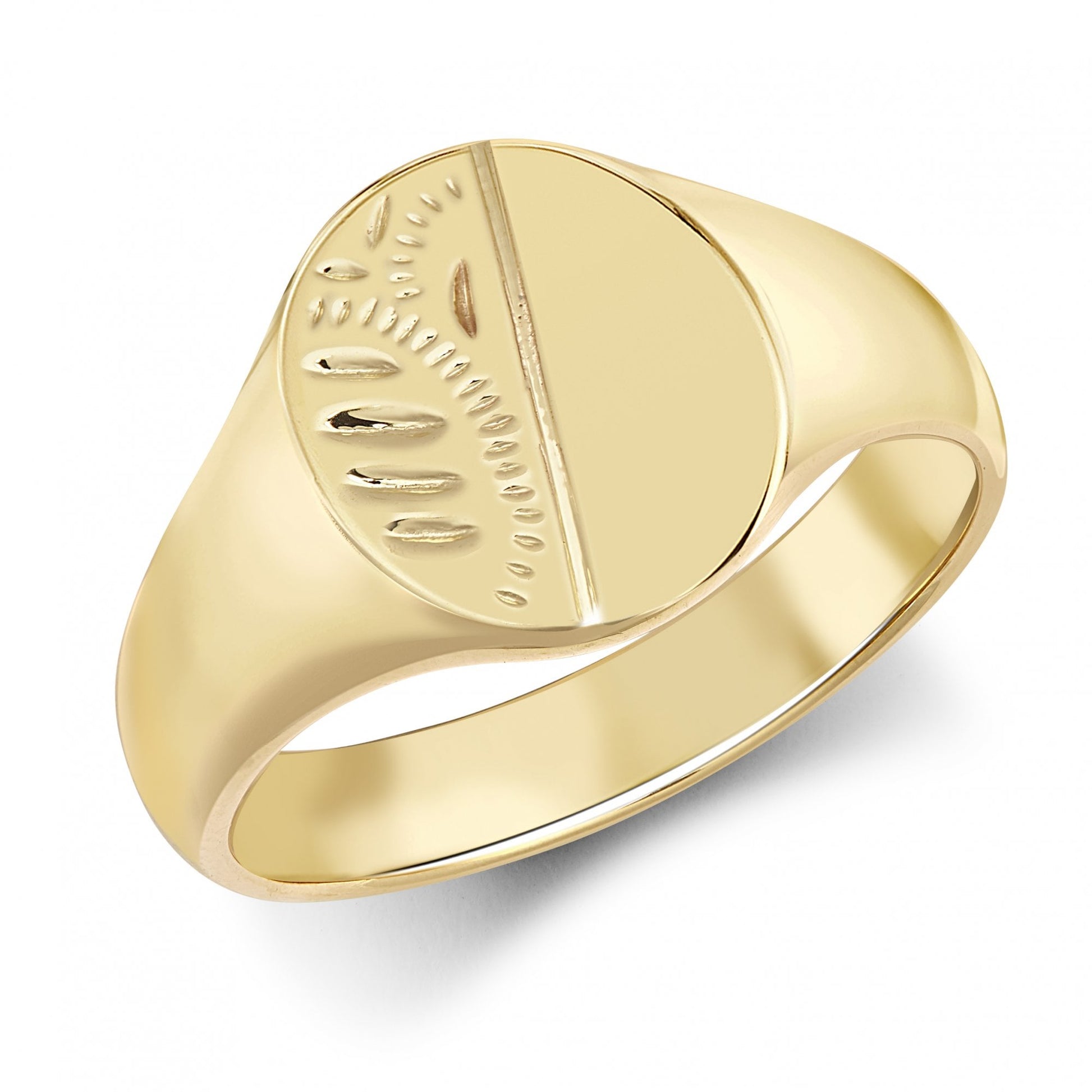 Men's Solid 9ct Yellow Gold Diamond Cut Oval Signet Ring