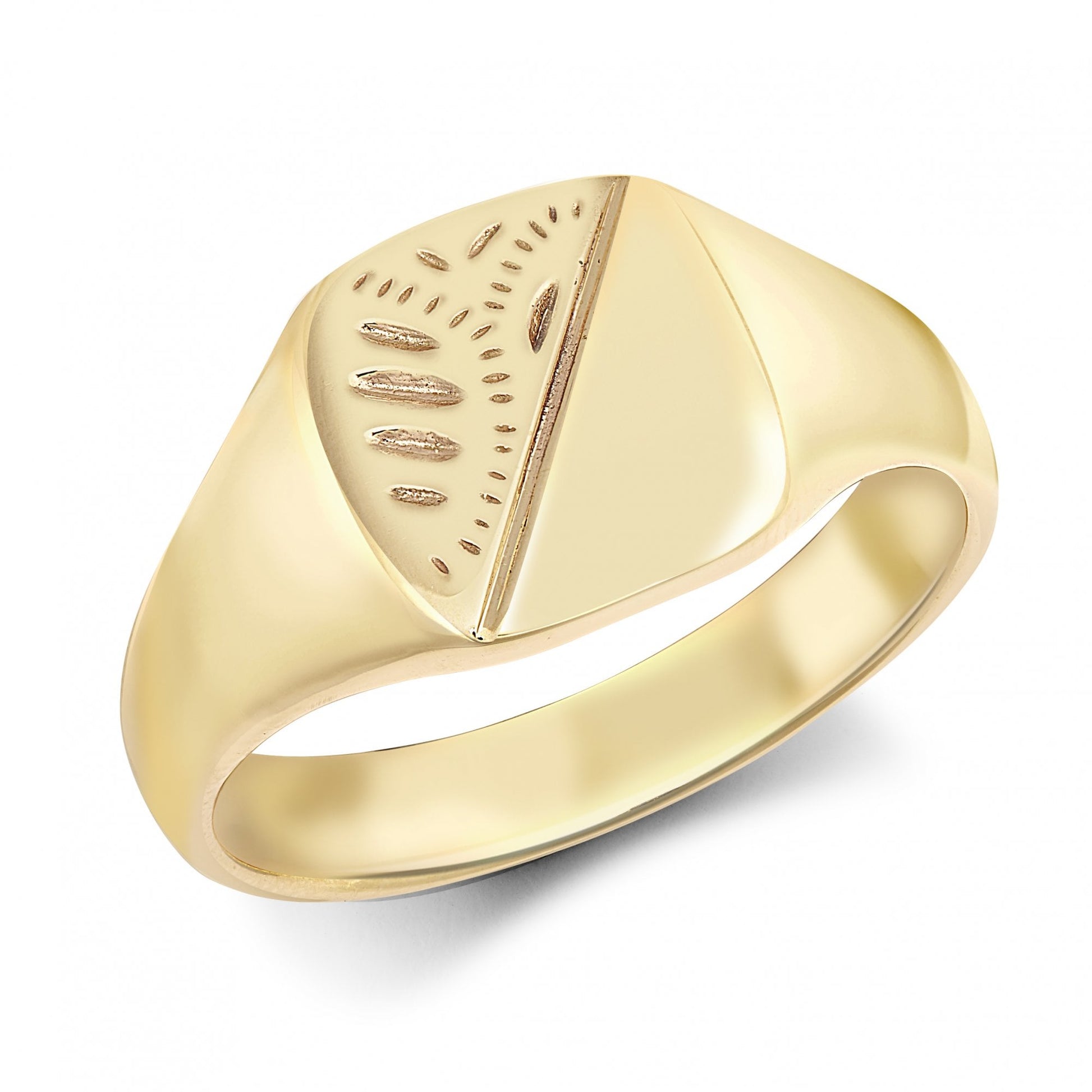 Men's Solid 9ct Yellow Gold Diamond Cut Square Cushion Signet Ring