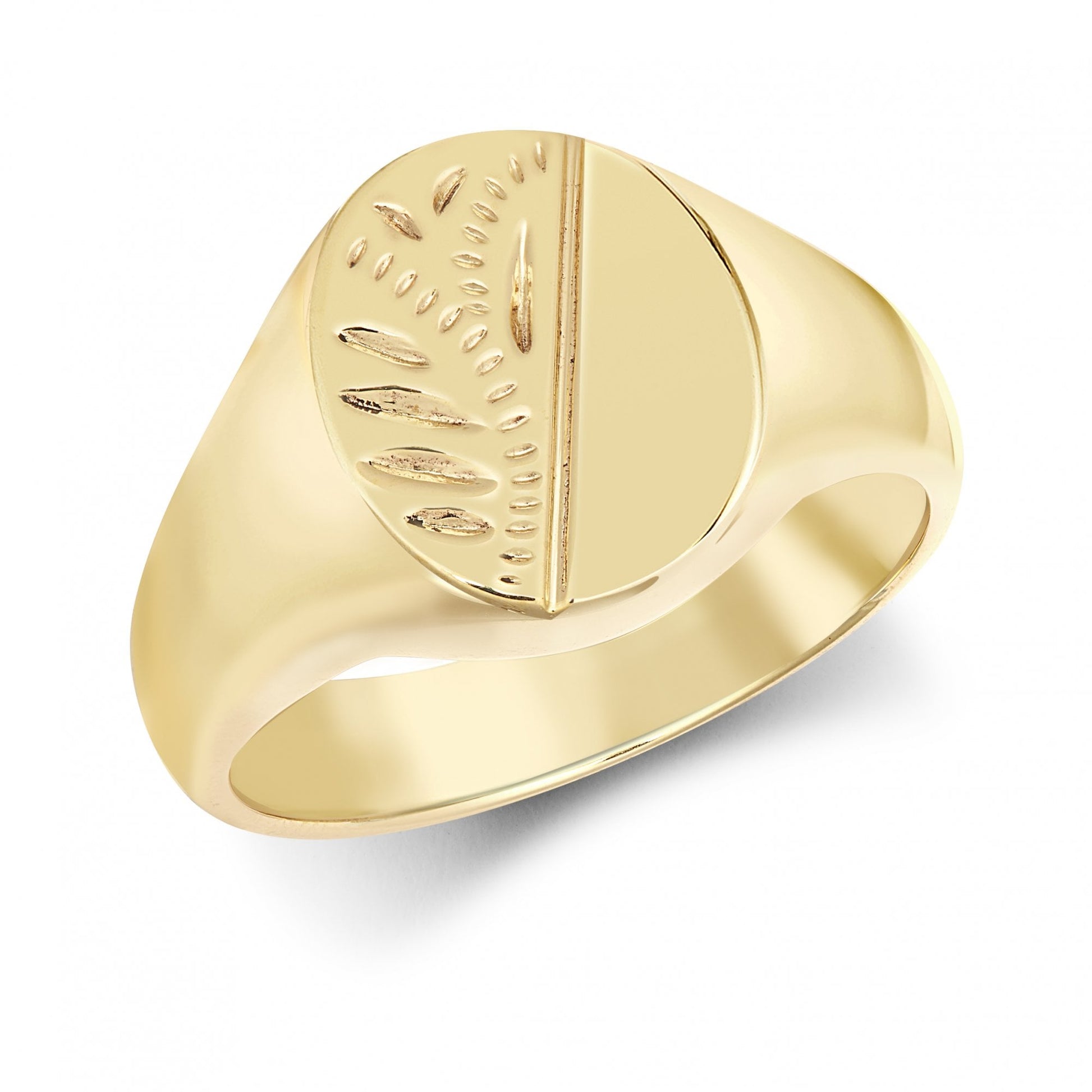 Men's Solid 9ct Yellow Gold Diamond Cut Oval Signet Ring