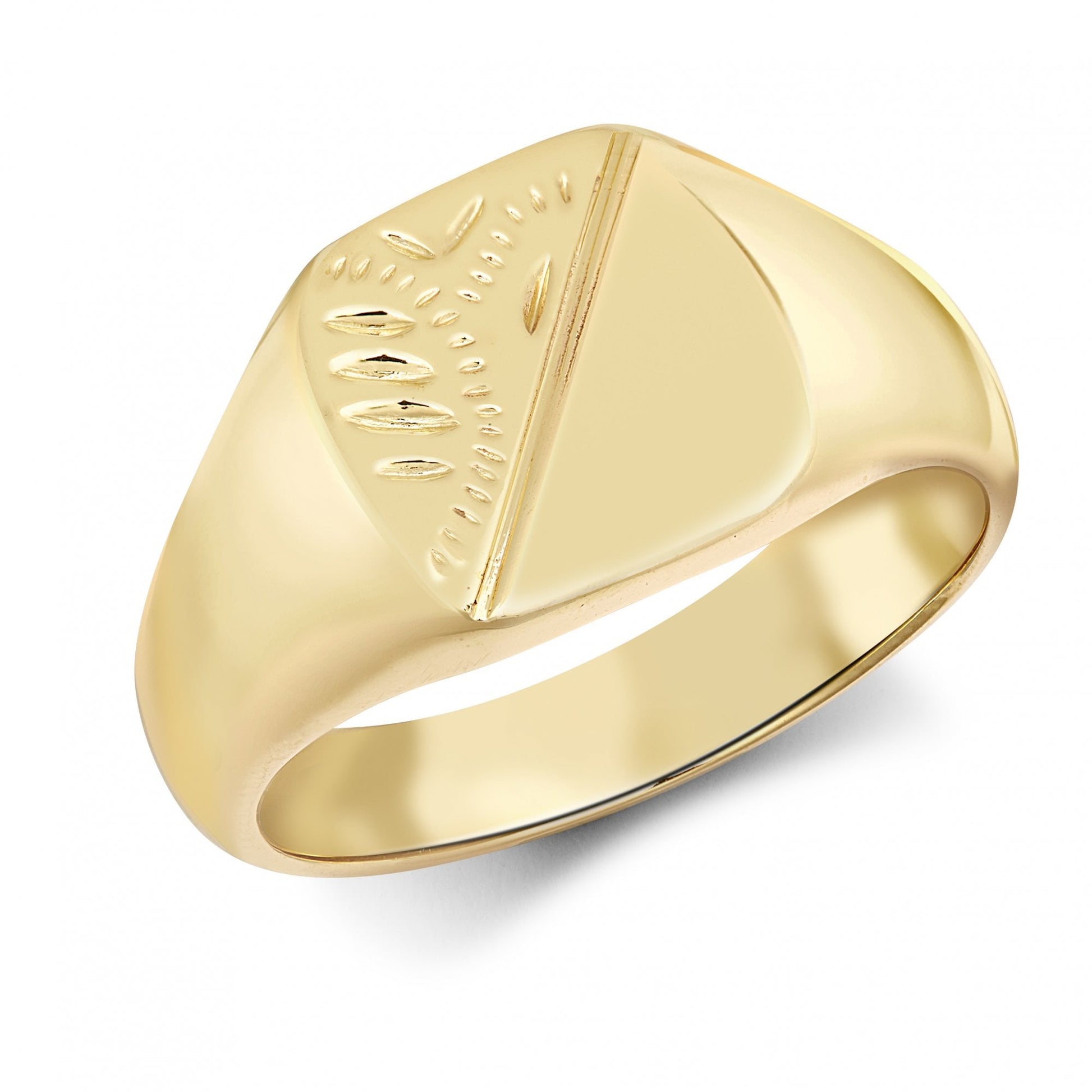 Men's Solid 9ct Yellow Gold Diamond Cut Square Cushion Signet Ring