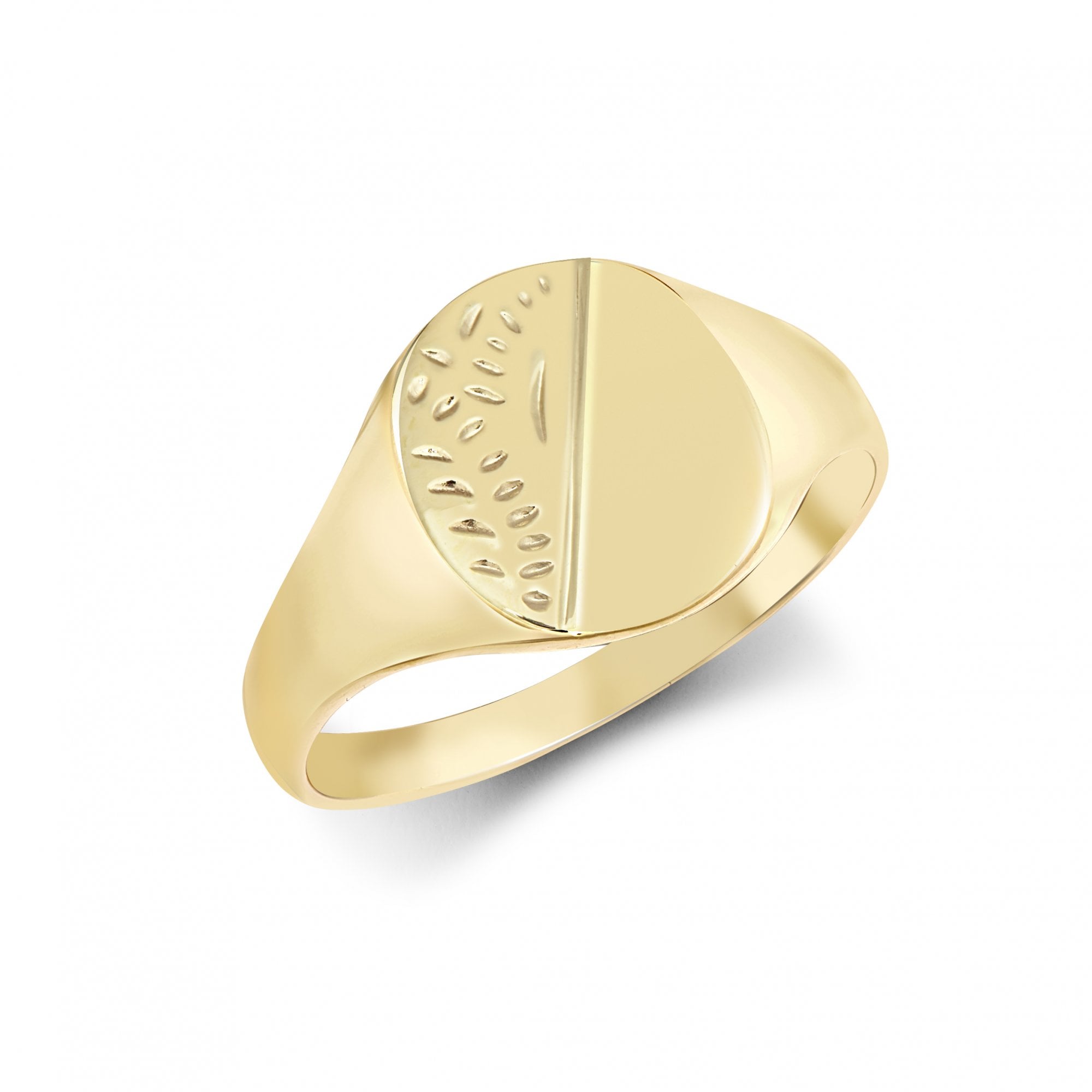 Boys Solid 9ct Yellow Gold Diamond Cut Oval Signet Ring