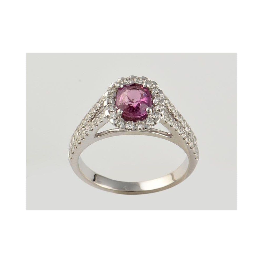 9ct White Gold Pink Sapphire 0.99ct And Diamond 0.63ct Cluster Ring