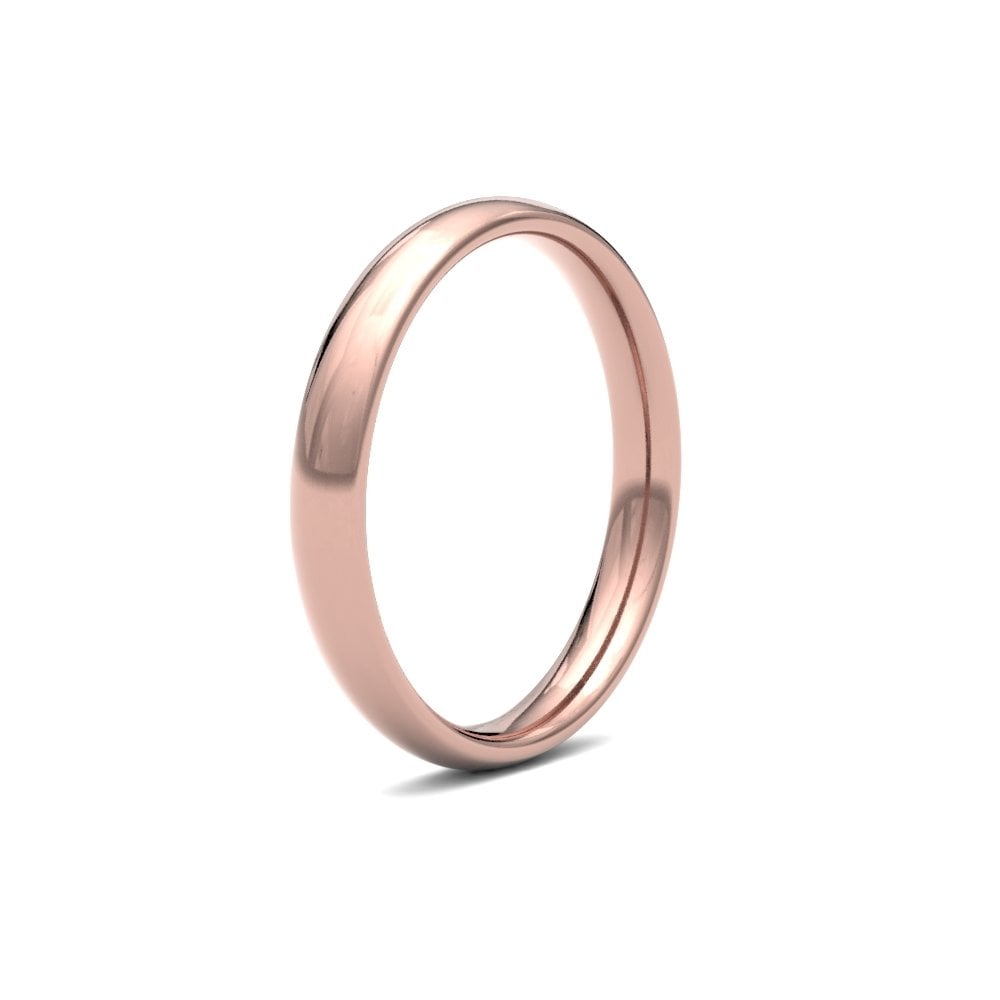 18ct Rose Gold 3mm Classic Court Profile Centre Groove Wedding Ring