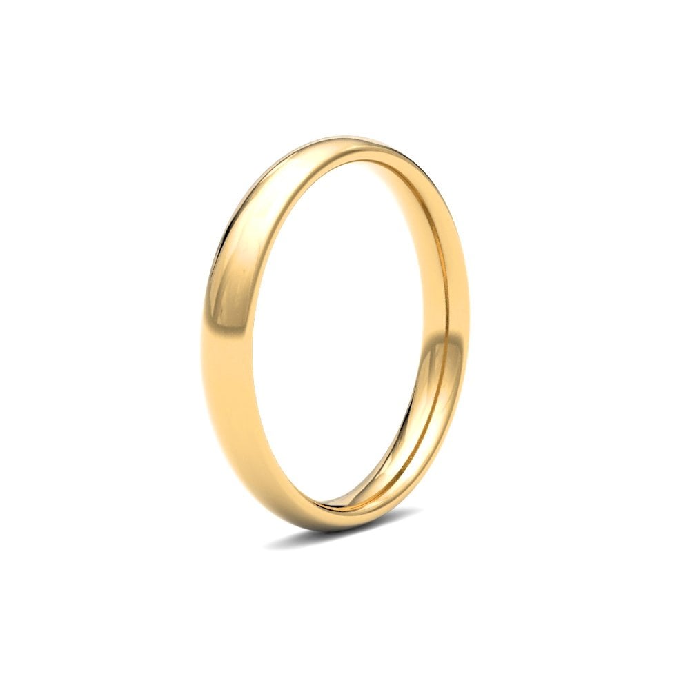 22ct Yellow Gold Classic 3mm Court Profile Mirror Finish Wedding Ring