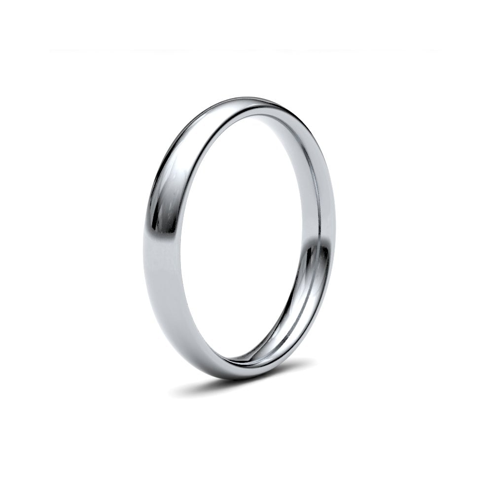 9ct White Gold 3mm Classic Court Profile Mirror Finish Wedding Ring