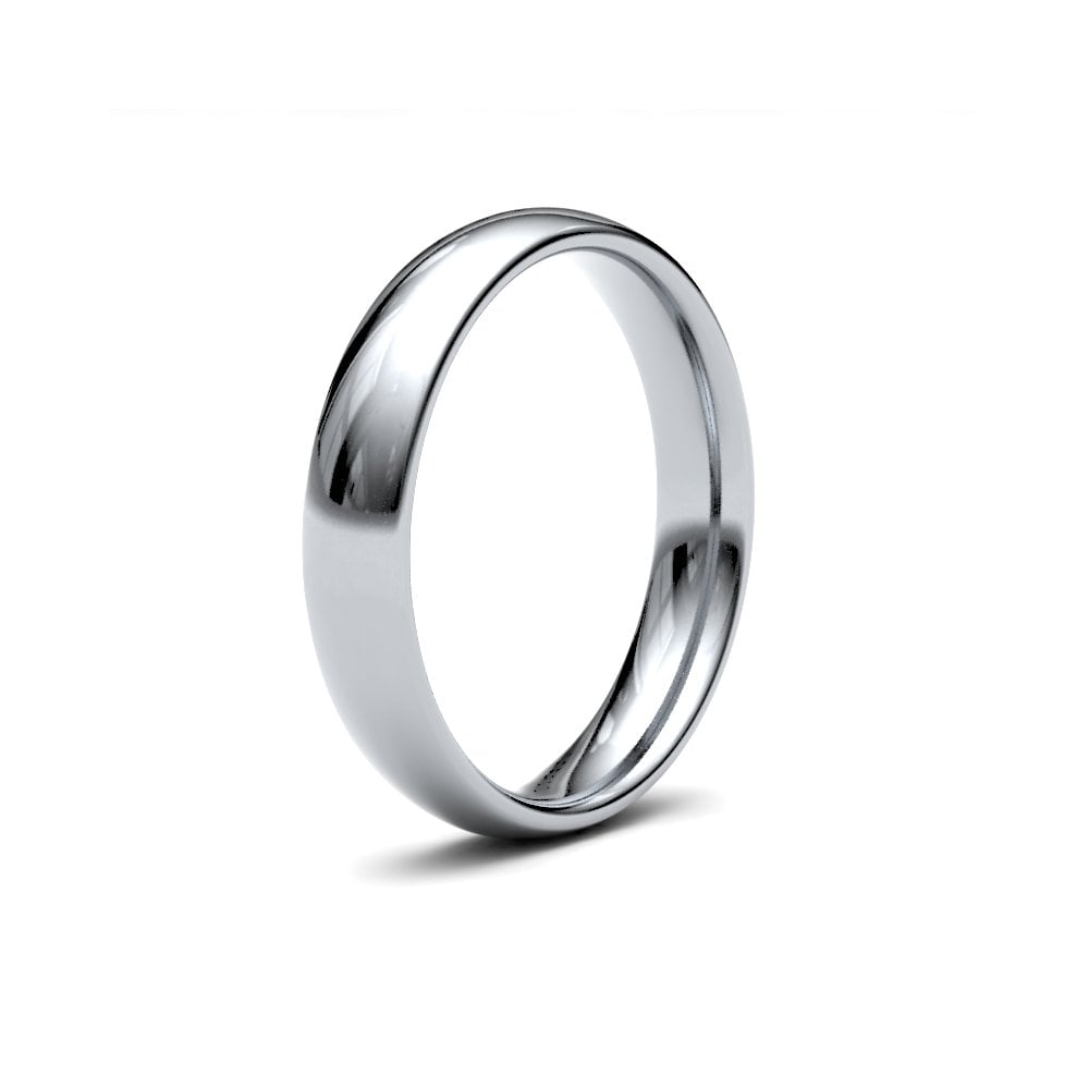 9ct White Gold 4mm Classic Court Profile Mirror Finish Wedding Ring