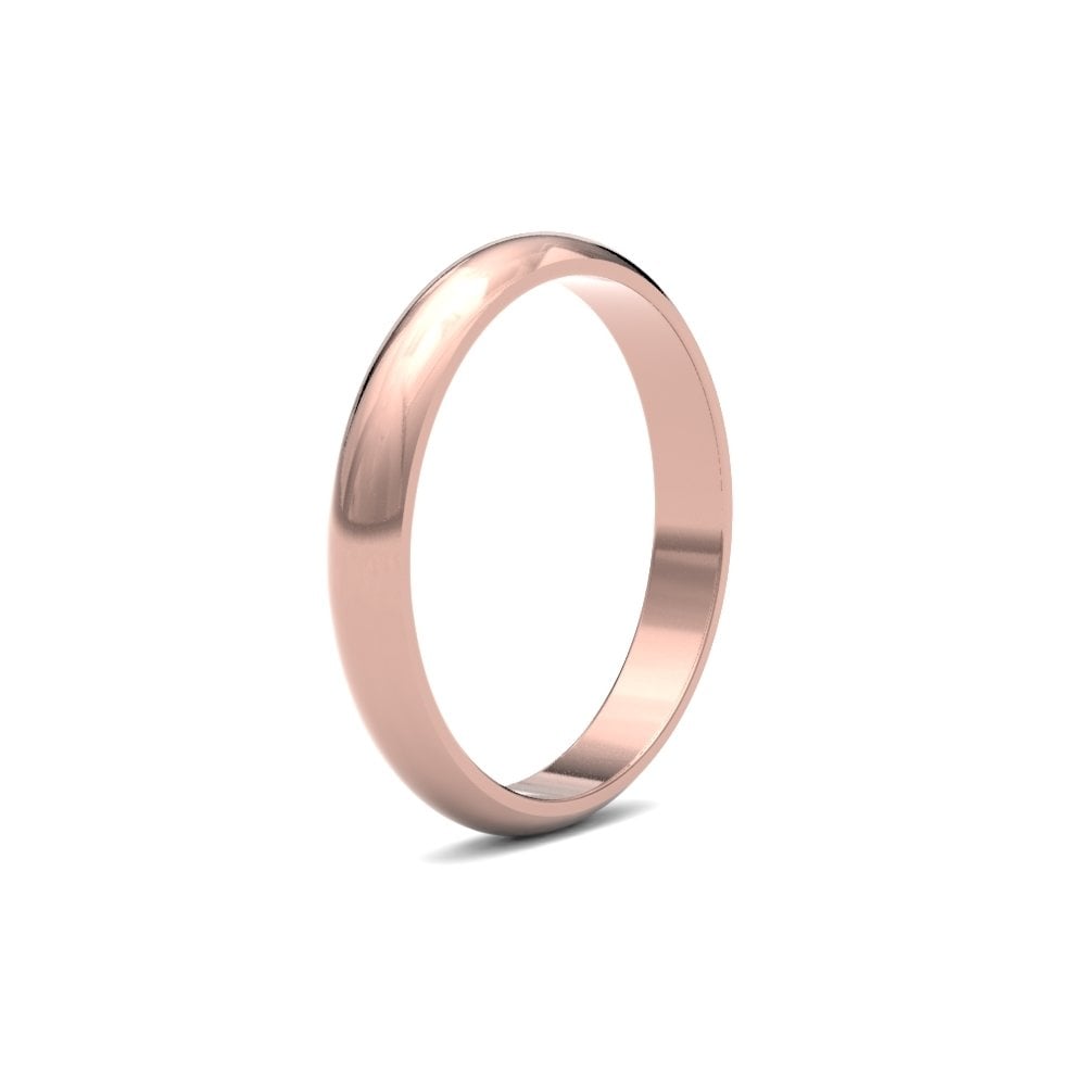 18ct Rose Gold 3mm Classic D-Shape Profile Mirror Finish Wedding Ring