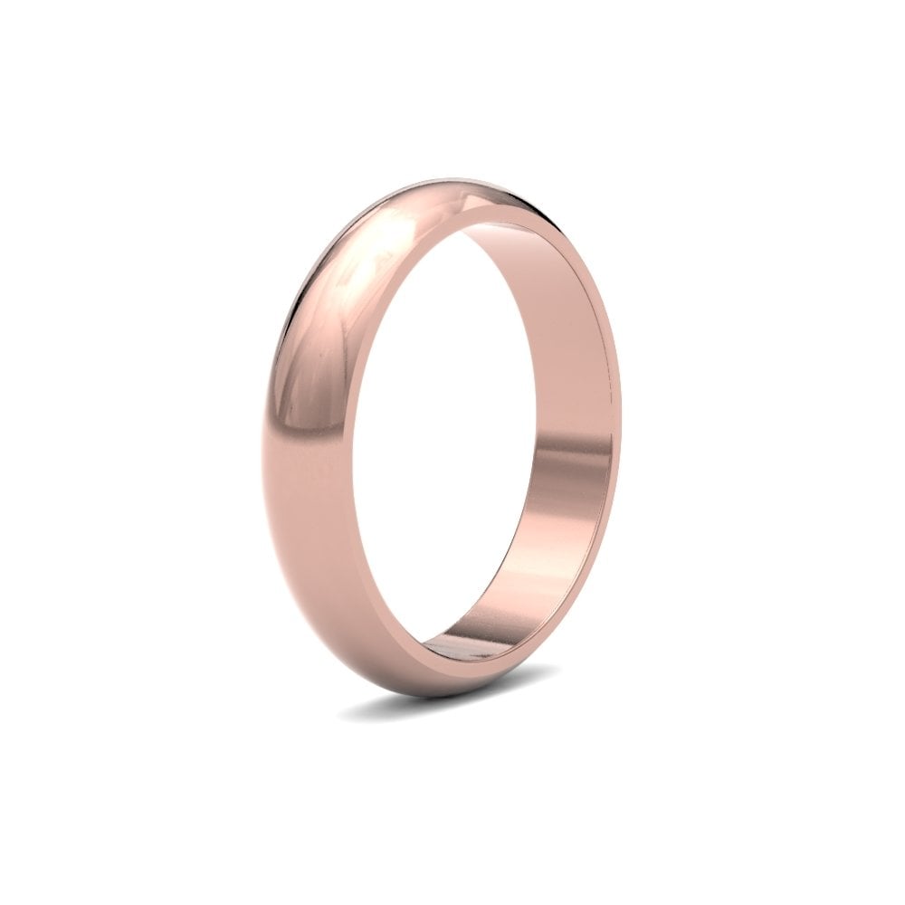18ct Rose Gold 4mm Classic D-Shape Profile Mirror Finish Wedding Ring