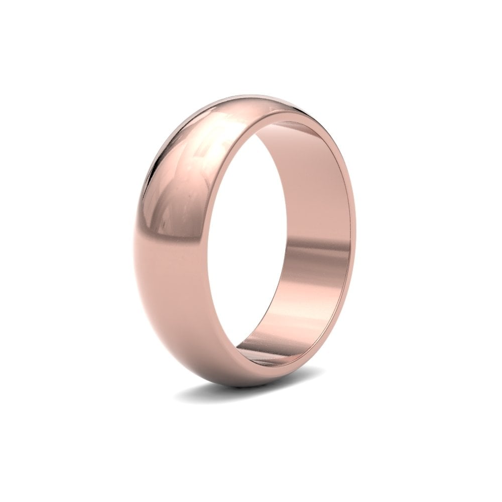 18ct Rose Gold 6mm Classic D-Shape Profile Mirror Finish Wedding Ring