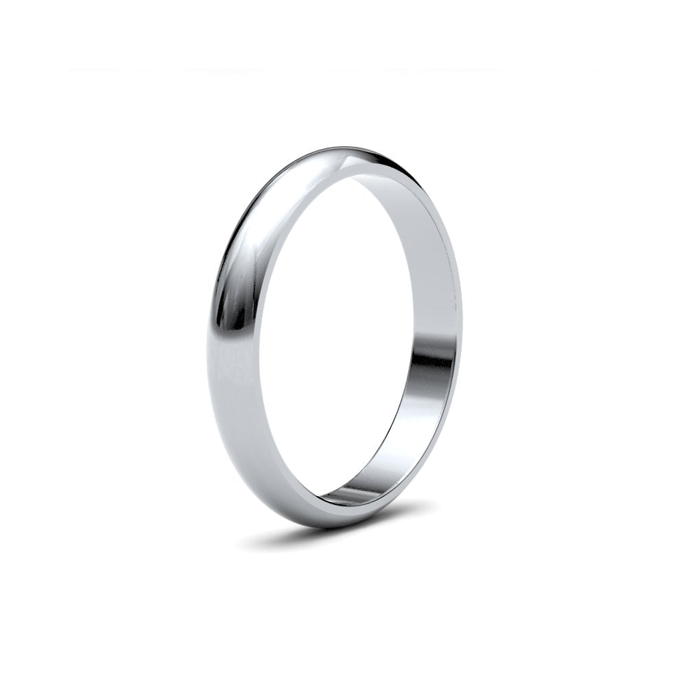18ct White Gold 3mm Classic D-Shape Profile Mirror Finish Wedding Ring