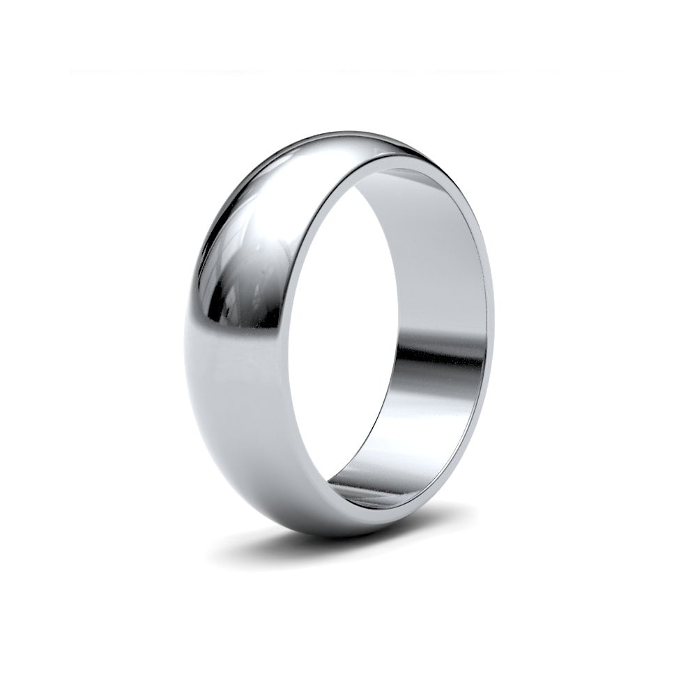 18ct White Gold 6mm Classic D-Shape Profile Mirror Finish Wedding Ring