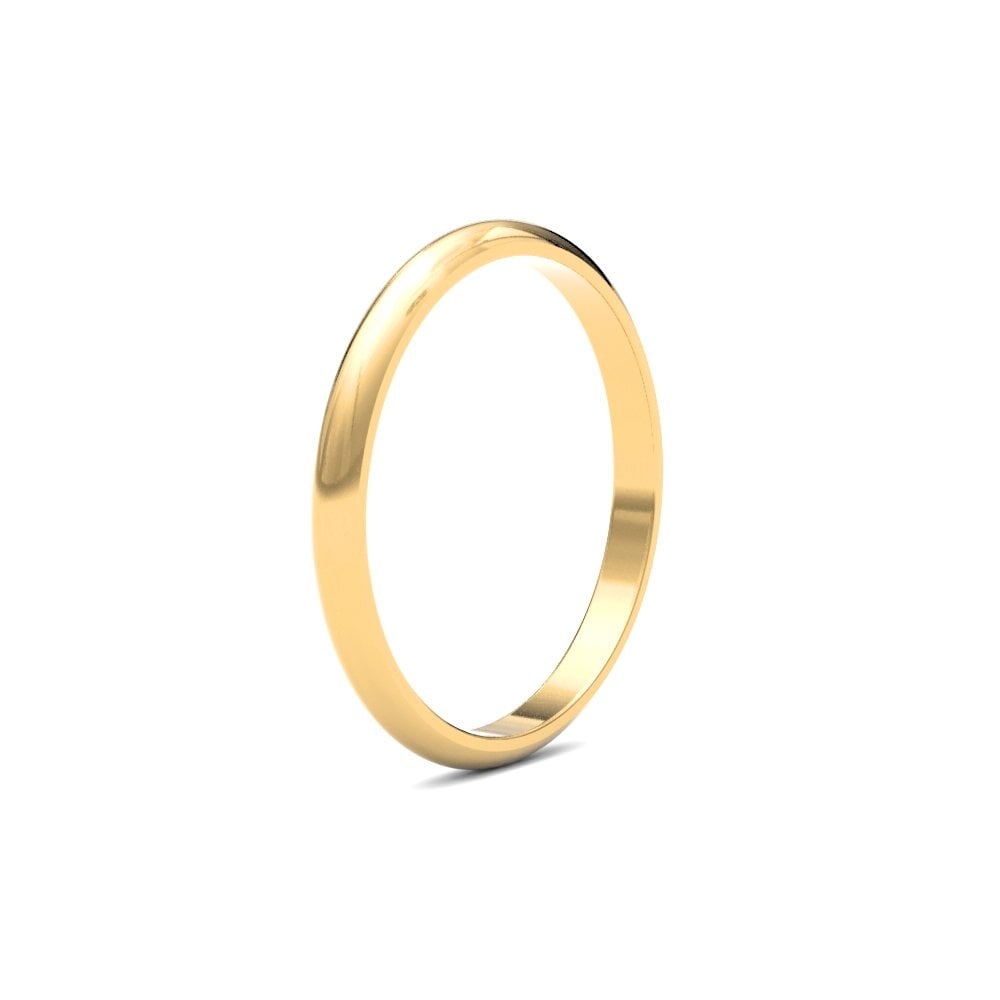 22ct Yellow Gold Classic 2mm D-Shape Profile Mirror Finish Wedding Ring