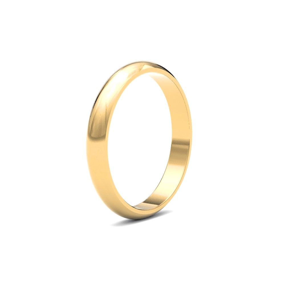 22ct Yellow Gold Classic 3mm D-Shape Profile Mirror Finish Wedding Ring