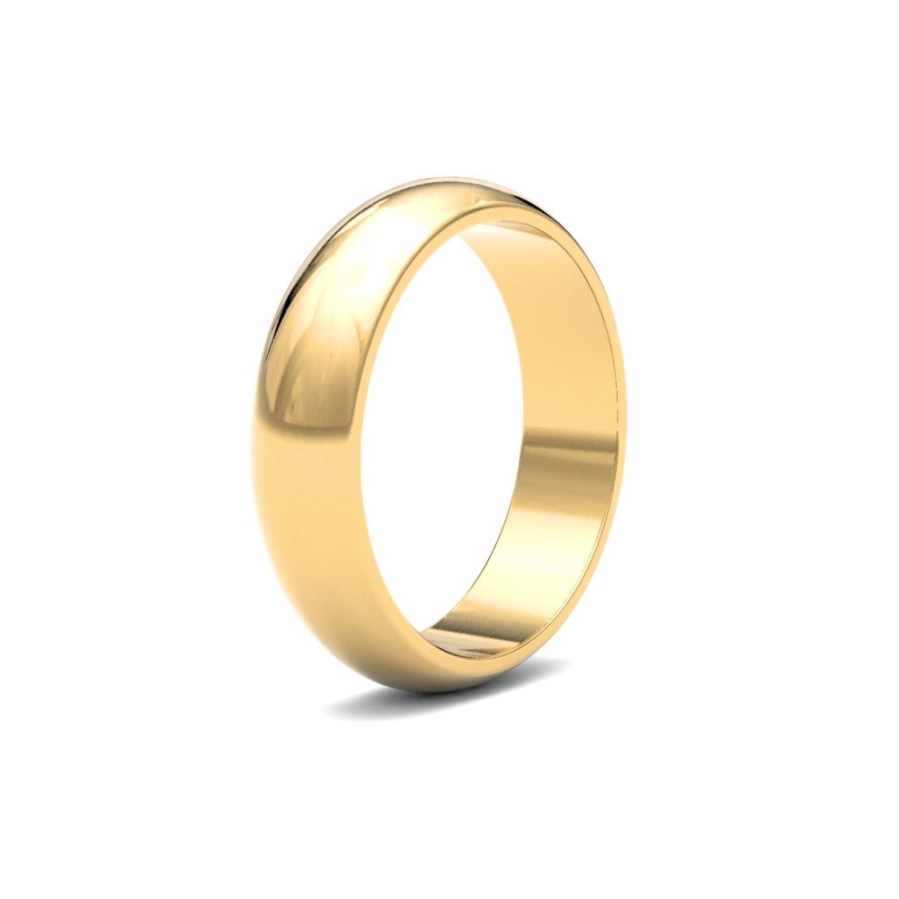 22ct Yellow Gold Classic 5mm D-Shape Profile Mirror Finish Wedding Ring