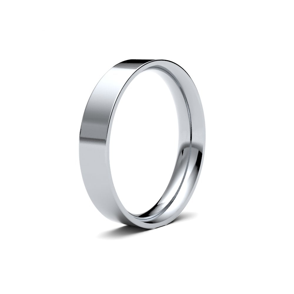 18ct White Gold 4mm Classic Flat Court Profile Mirror Finish Wedding Ring