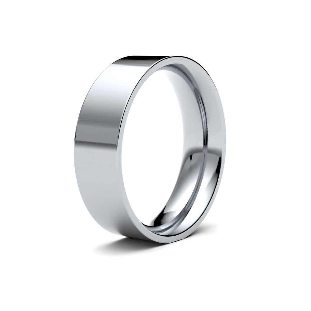 18ct White Gold 6mm Classic Flat Court Profile Mirror Finish Wedding Ring