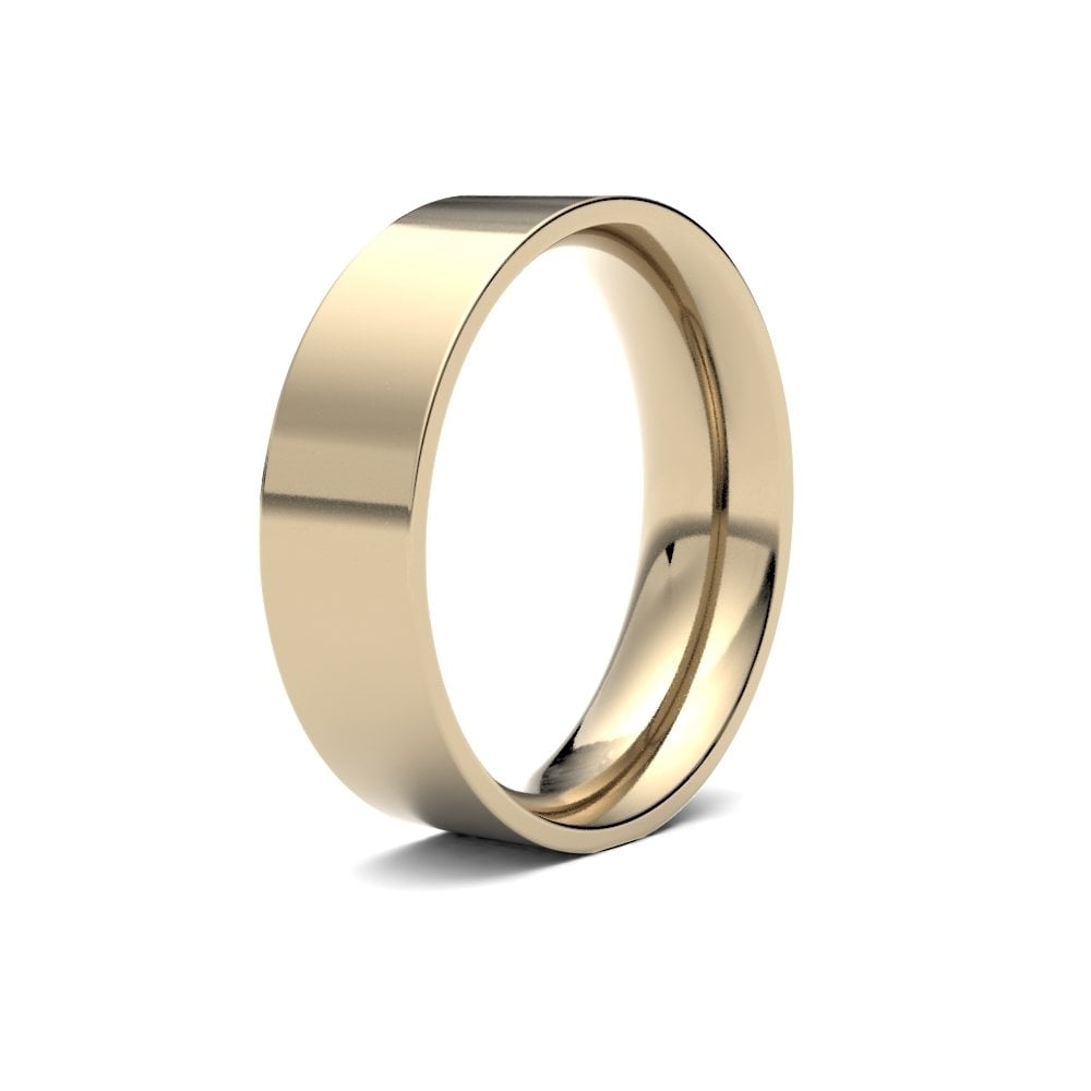 18ct Yellow Gold 6mm Classic Flat Court Profile Mirror Finish Wedding Ring