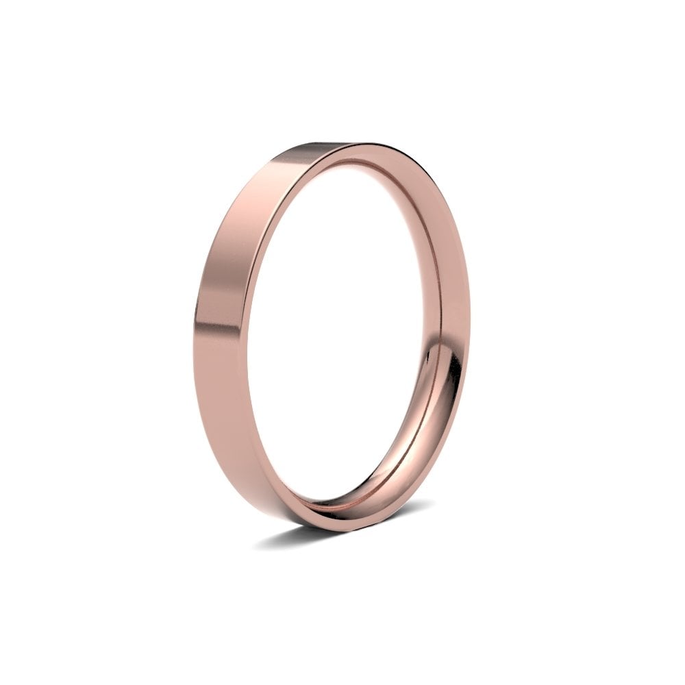 9ct Rose Gold 3mm Classic Flat Court Profile Mirror Finish Wedding Ring