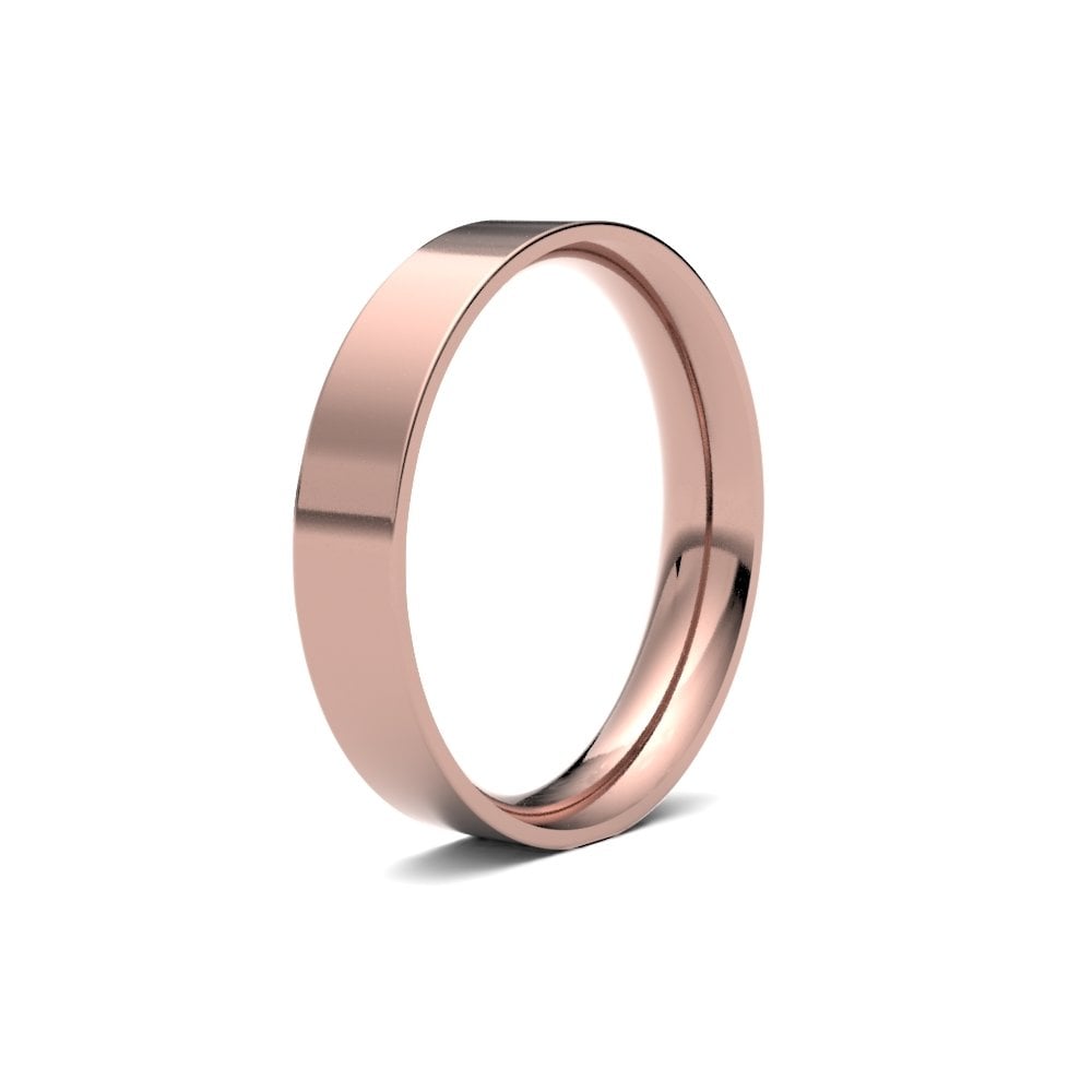 9ct Rose Gold 4mm Classic Flat Court Profile Mirror Finish Wedding Ring