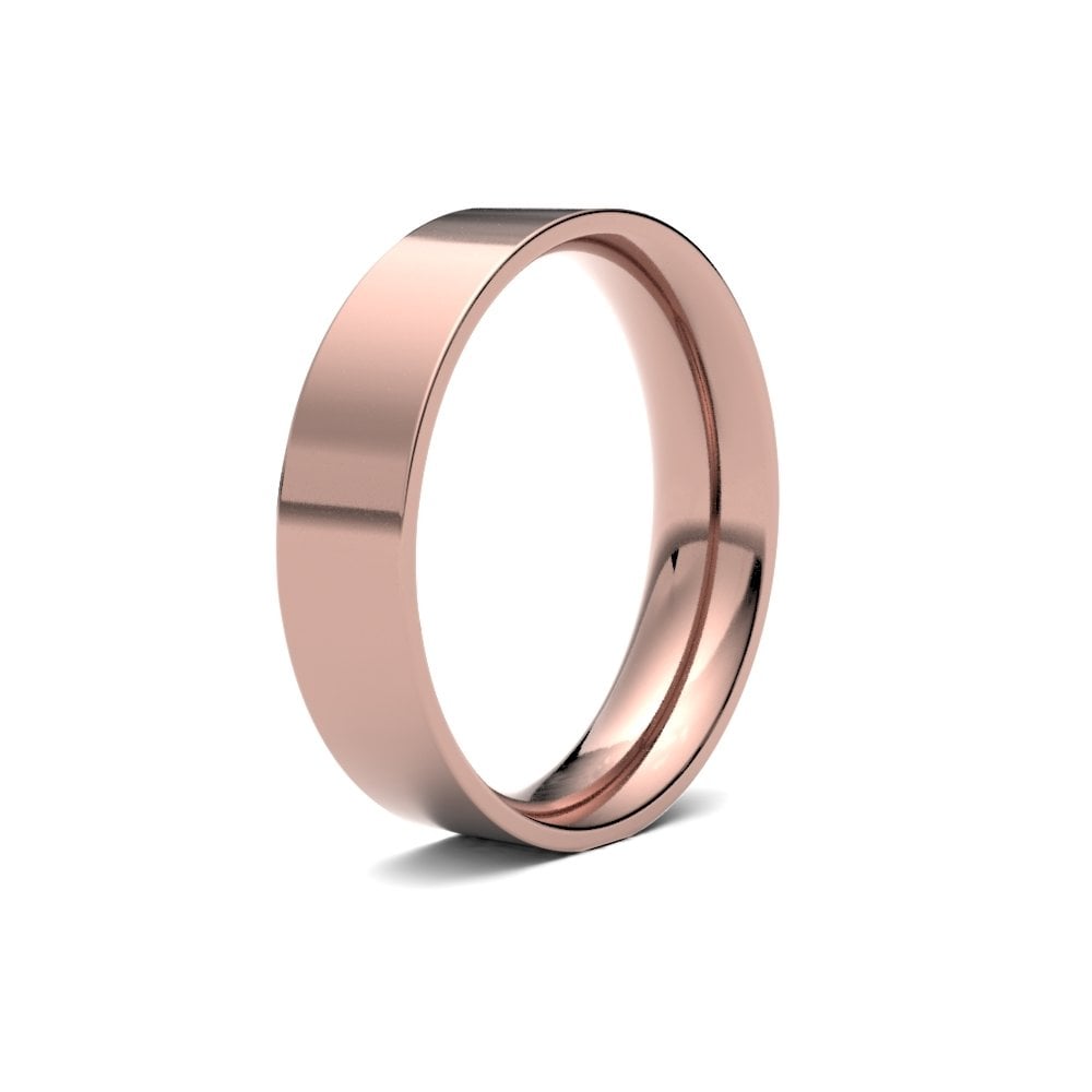 9ct Rose Gold 5mm Classic Flat Court Profile Mirror Finish Wedding Ring