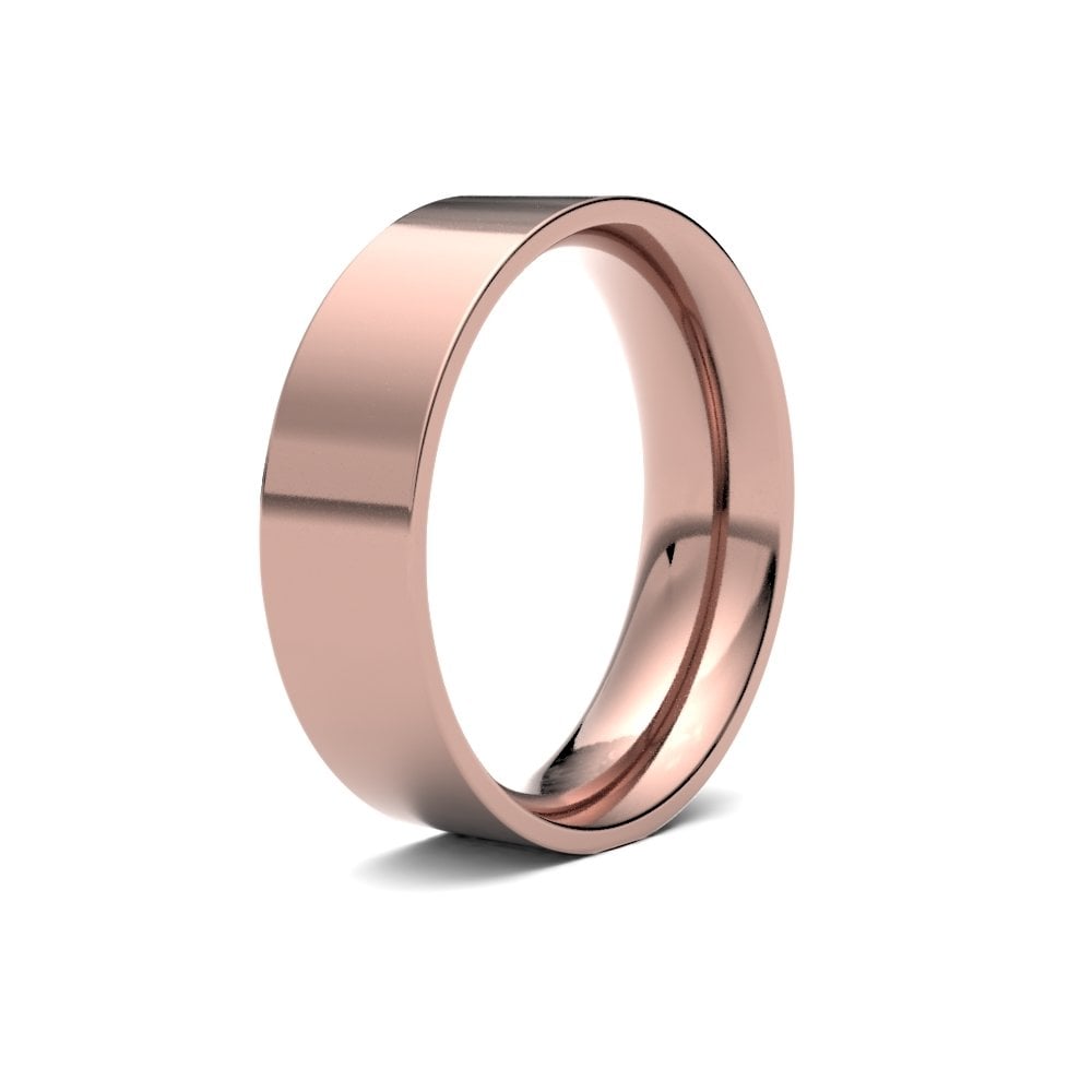 9ct Rose Gold 6mm Classic Flat Court Profile Mirror Finish Wedding Ring