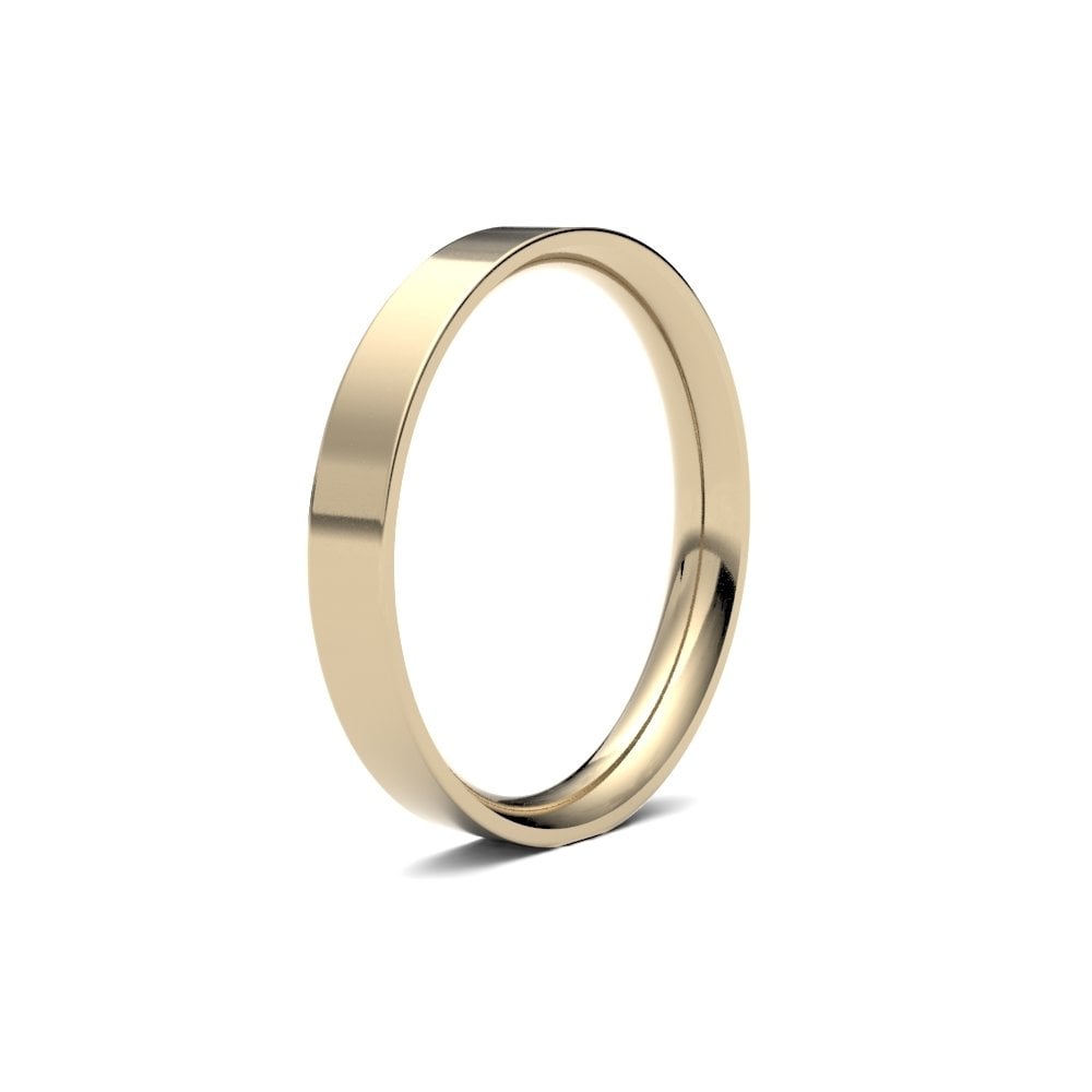 9ct Yellow Gold 3mm Classic Flat Court Profile Mirror Finish Wedding Ring