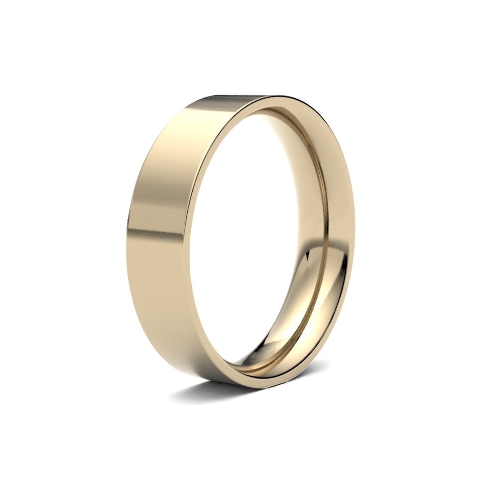 9ct Yellow Gold 5mm Classic Flat Court Profile Mirror Finish Wedding Ring