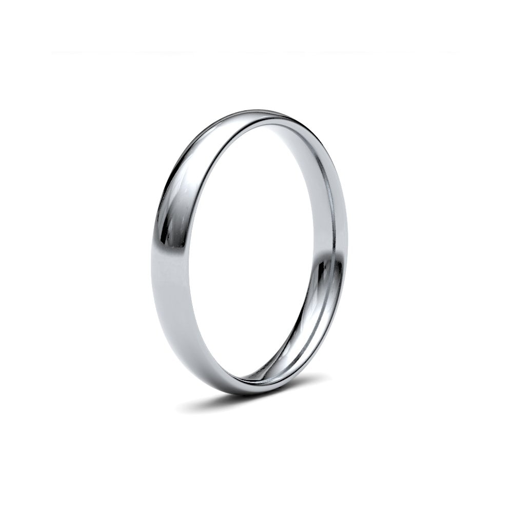 9ct White Gold 3mm Finesse Court Profile Mirror Finish Wedding Ring