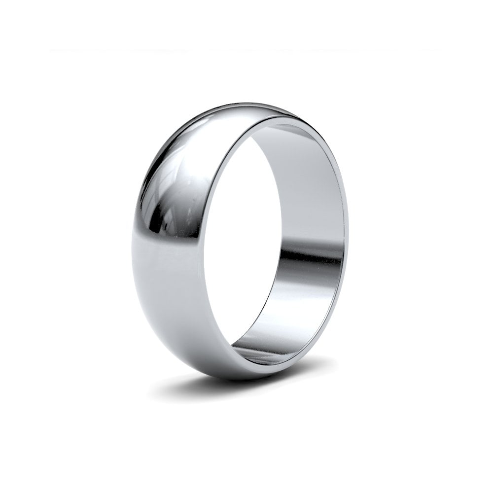 18ct White Gold 6mm Finesse D-shape Profile Mirror Finish Wedding Ring