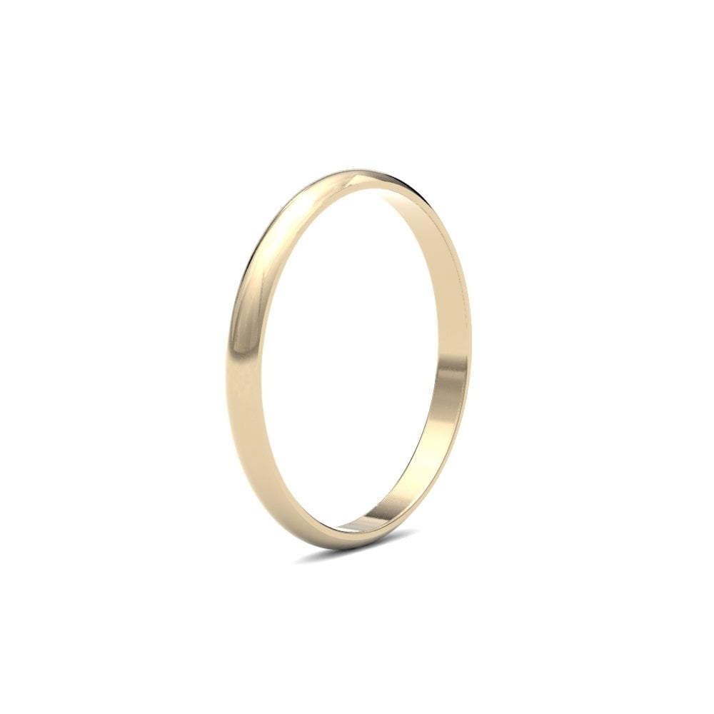 18ct Yellow Gold 2mm Finesse D-shape Profile Mirror Finish Wedding Ring