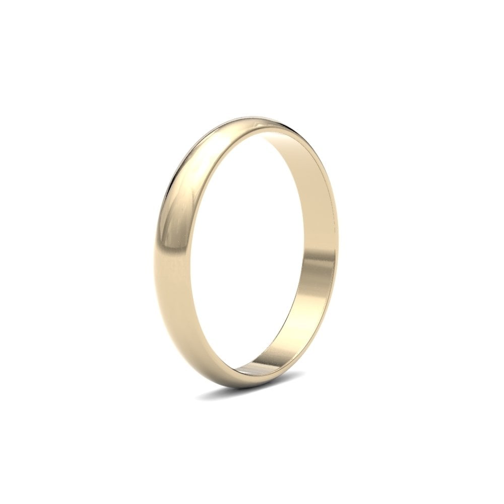 18ct Yellow Gold 3mm Finesse D-shape Profile Mirror Finish Wedding Ring