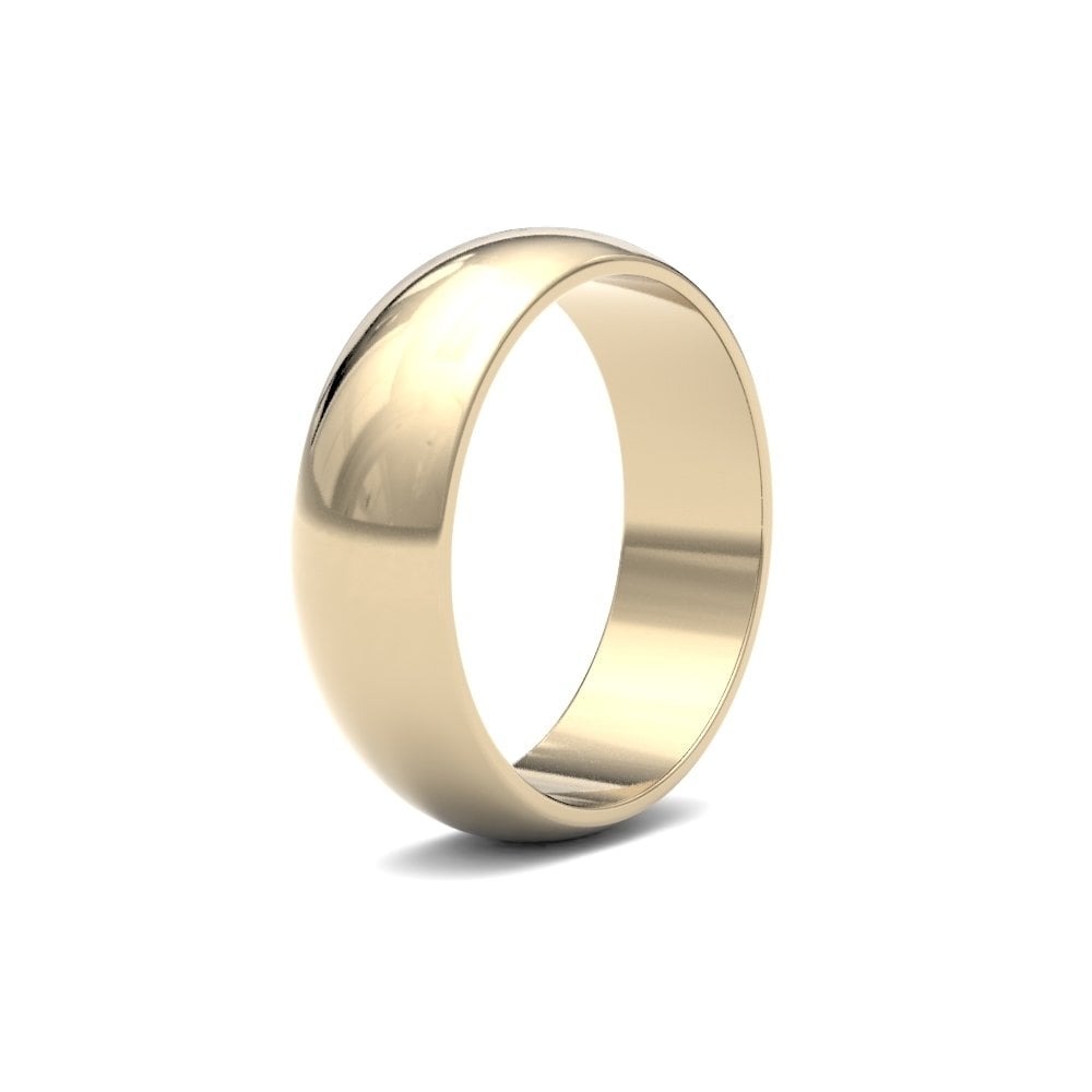 18ct Yellow Gold 6mm Finesse D-shape Profile Mirror Finish Wedding Ring