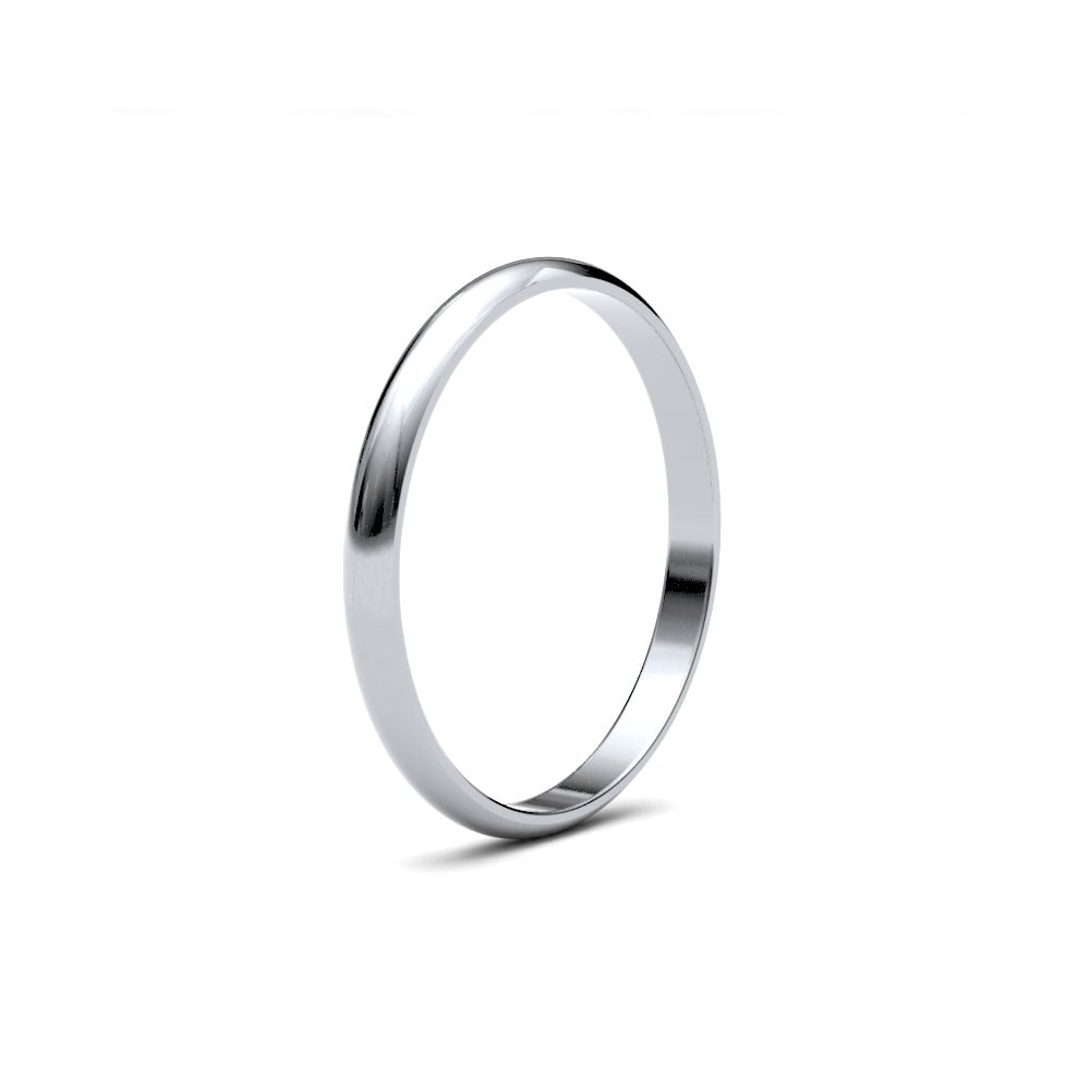 9ct White Gold 2mm Finesse D-shape Profile Mirror Finish Wedding Ring