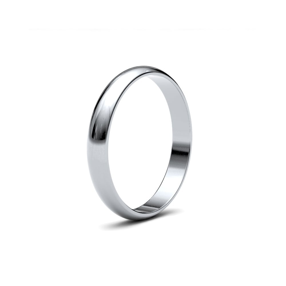9ct White Gold 3mm Finesse D-shape Profile Mirror Finish Wedding Ring