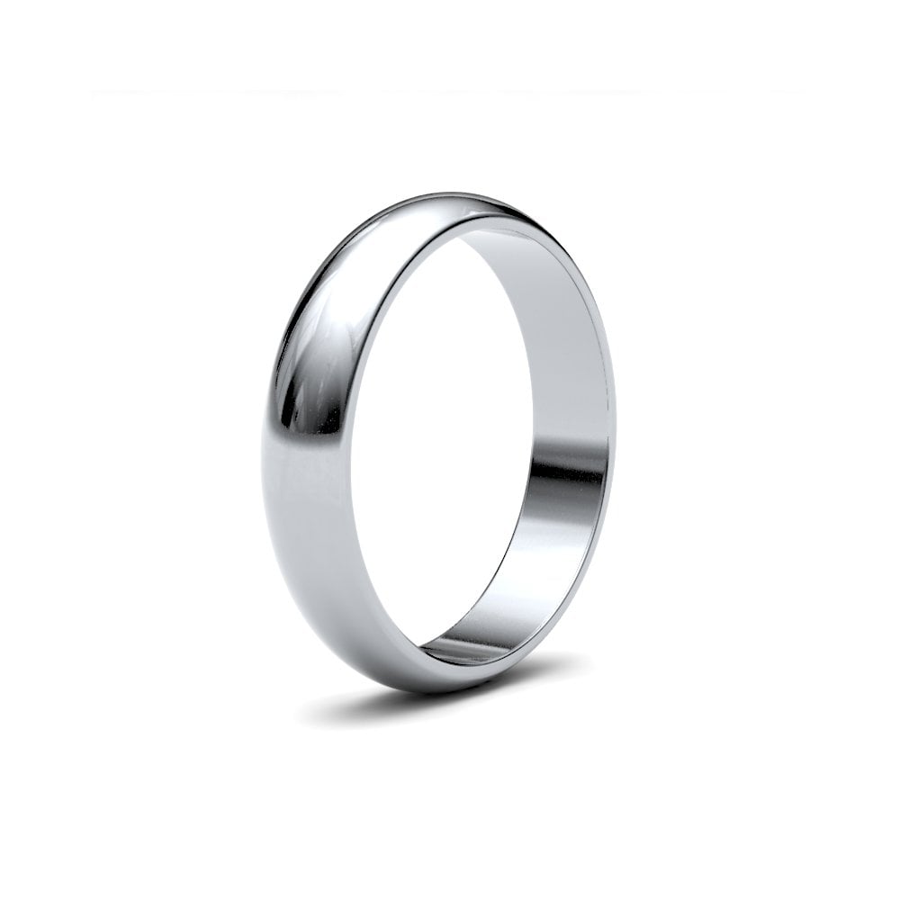9ct White Gold 4mm Finesse D-shape Profile Mirror Finish Wedding Ring
