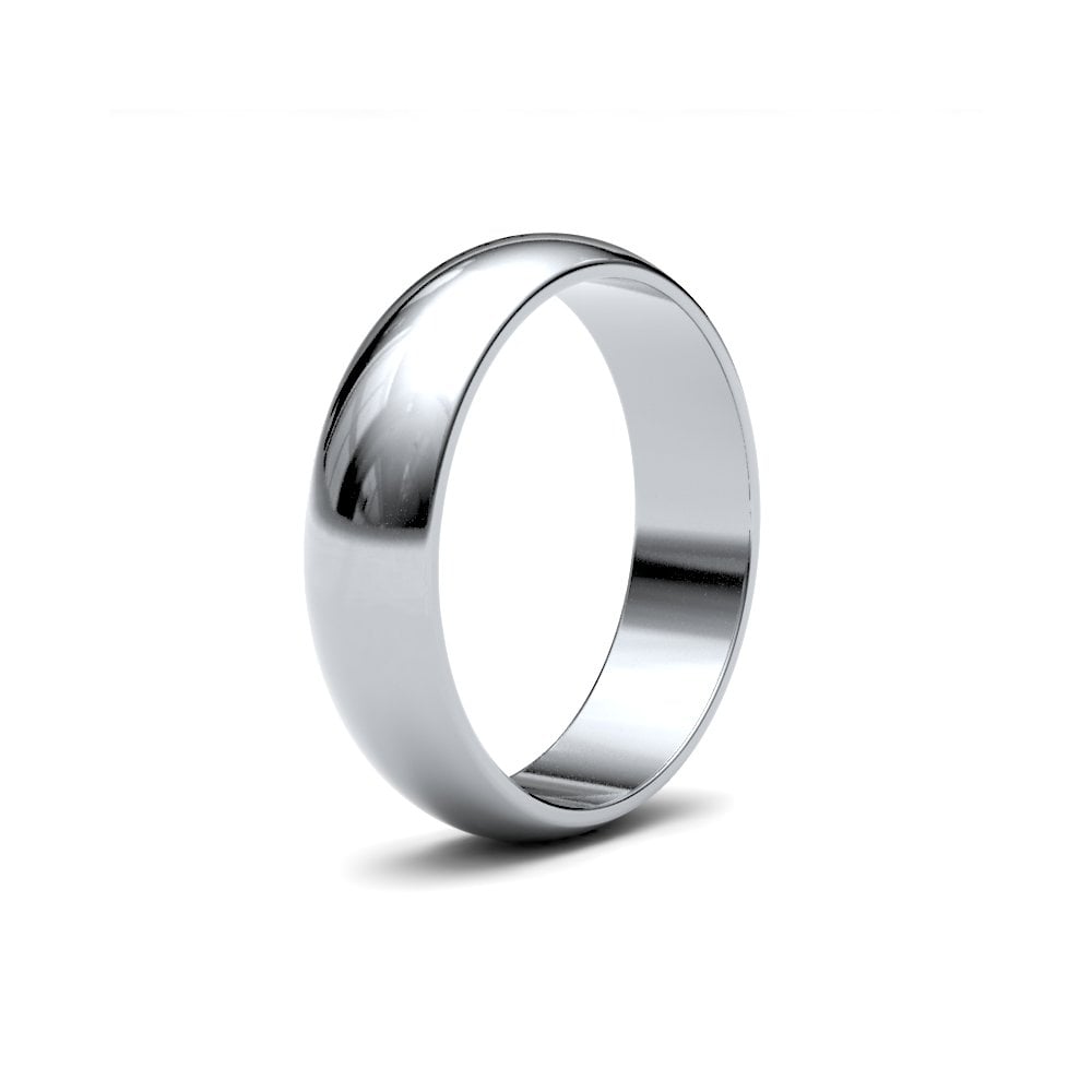 9ct White Gold 5mm Finesse D-shape Profile Mirror Finish Wedding Ring