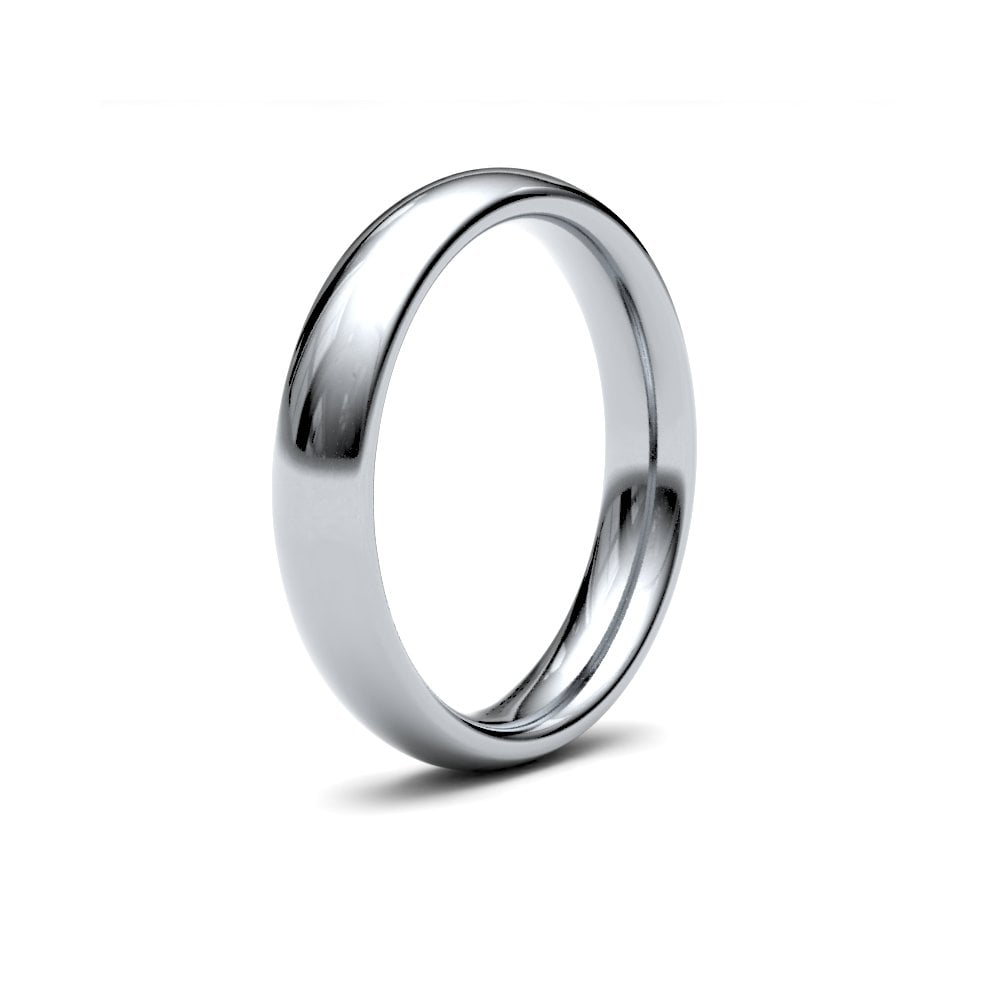 18ct White Gold 4mm Premium Weight Court Profile Mirror Finish Wedding Ring