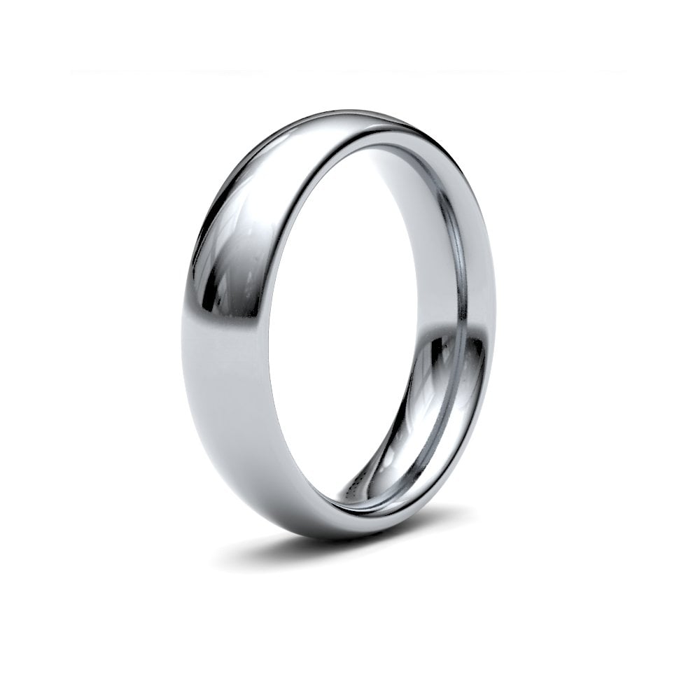 18ct White Gold 5mm Premium Weight Court Profile Mirror Finish Wedding Ring