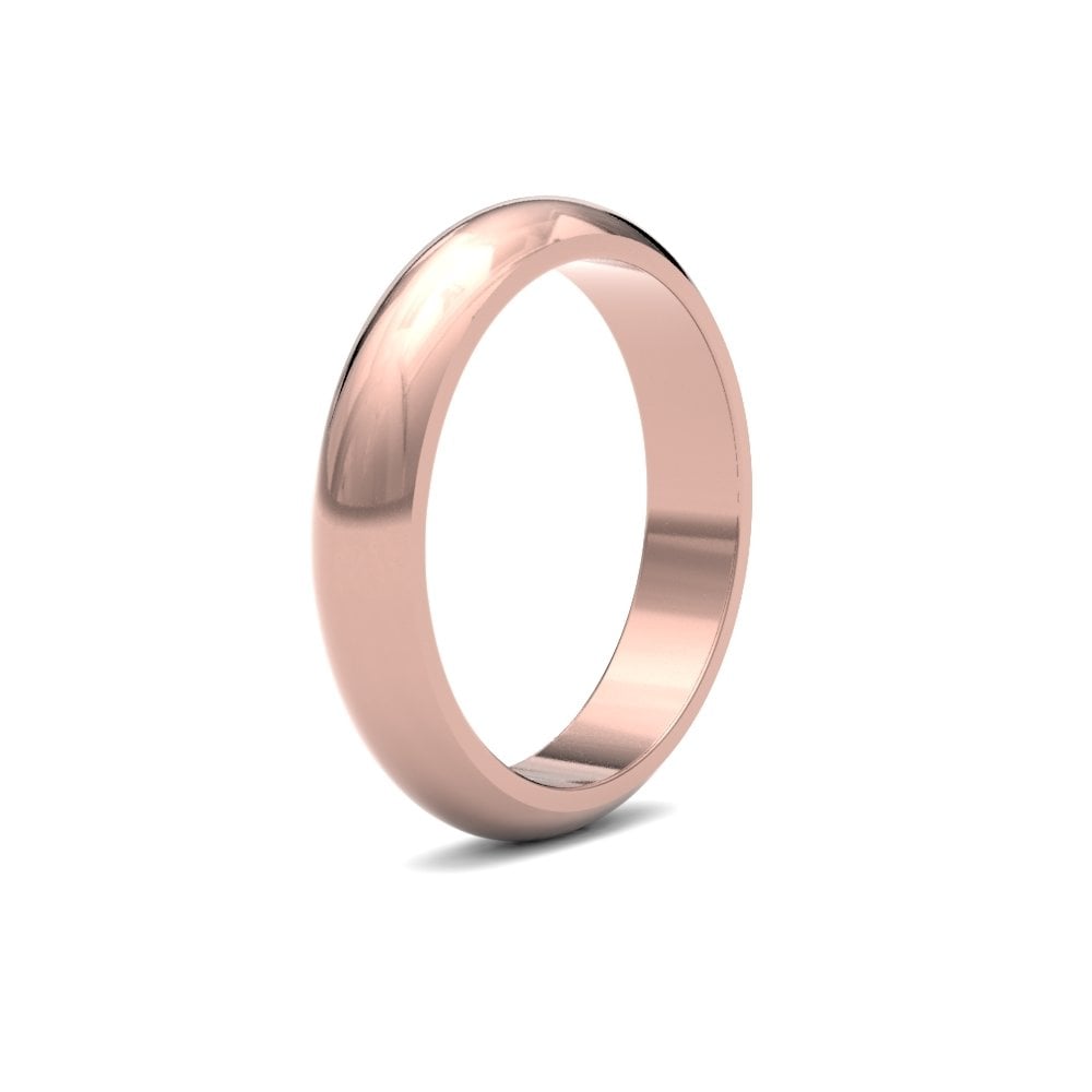 9ct Rose Gold 4mm Premium Weight D-Shape Profile Mirror Finish Wedding Ring