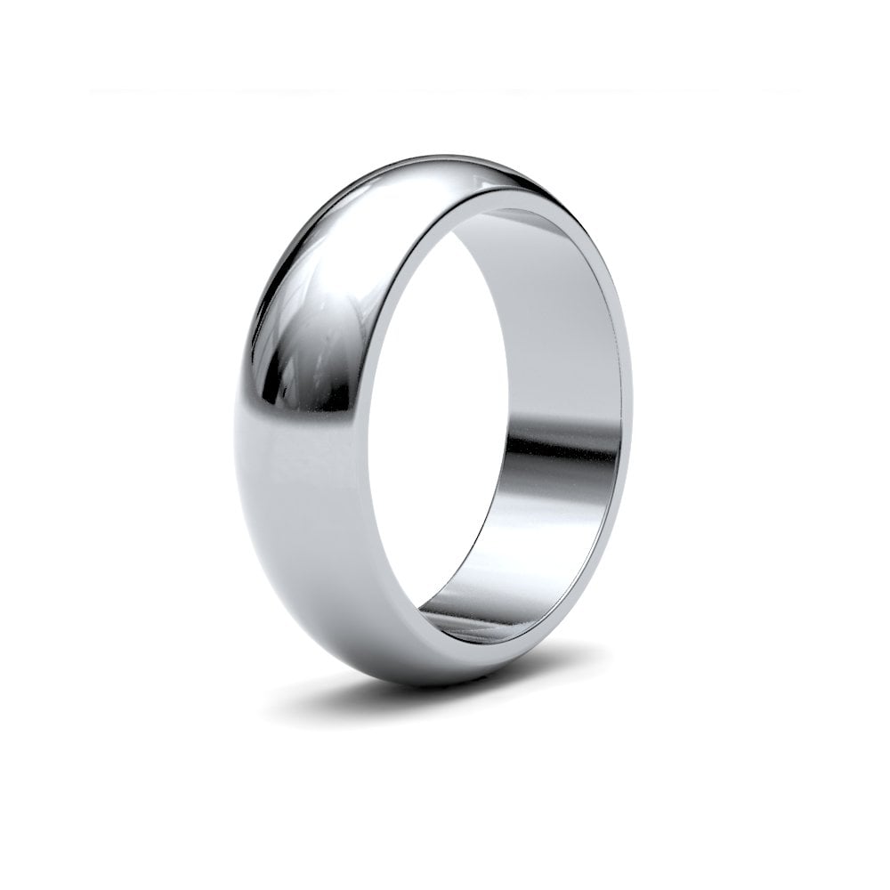 9ct White Gold 6mm Premium Weight D-Shape Profile Mirror Finish Wedding Ring