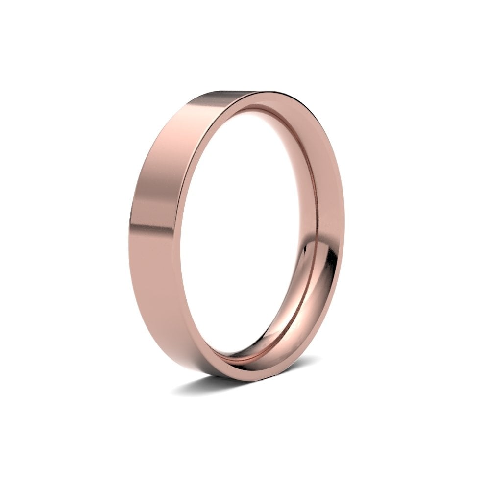 18ct Rose Gold 4mm Premium Weight Flat Court Profile Mirror Finish Wedding Ring