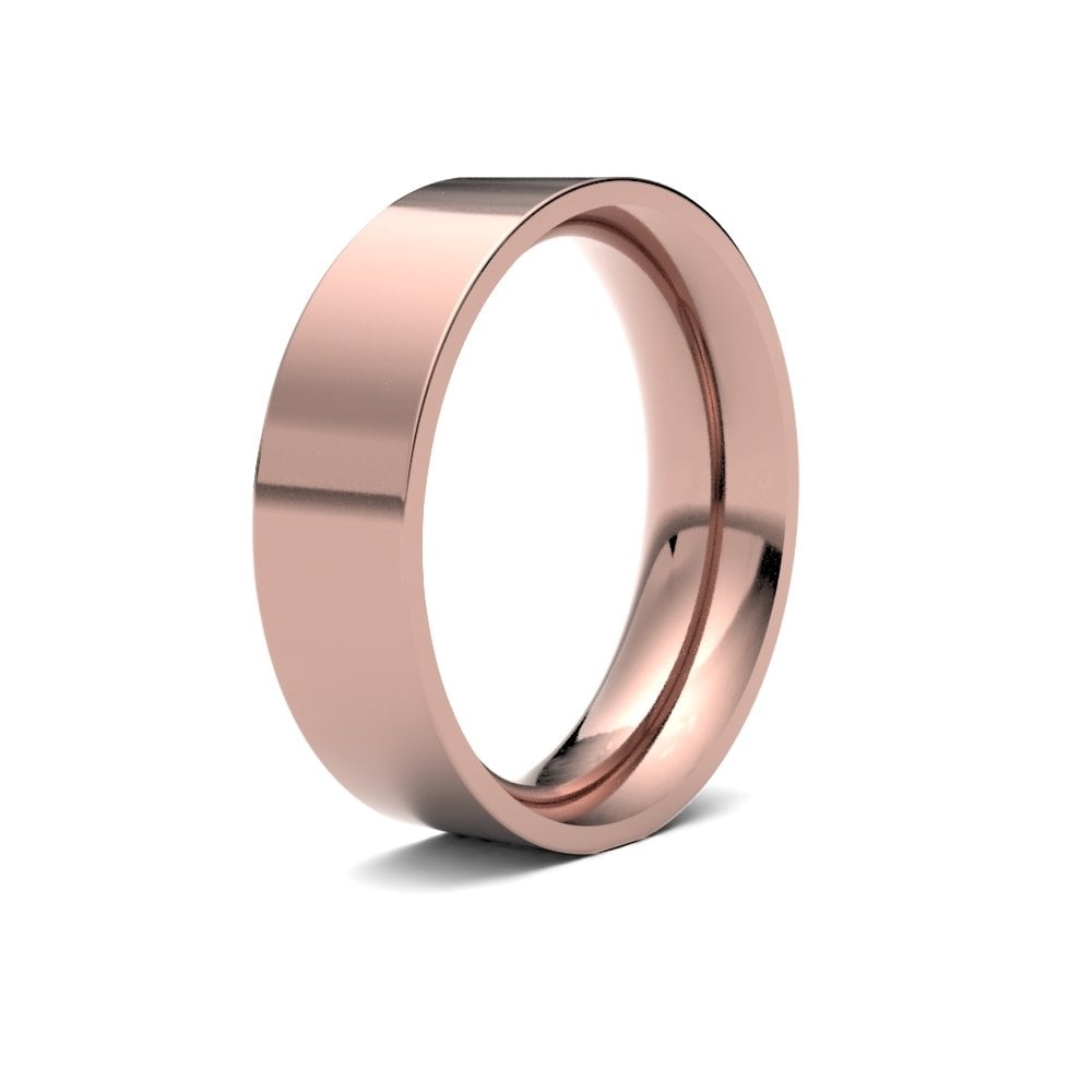 18ct Rose Gold 6mm Premium Weight Flat Court Profile Mirror Finish Wedding Ring
