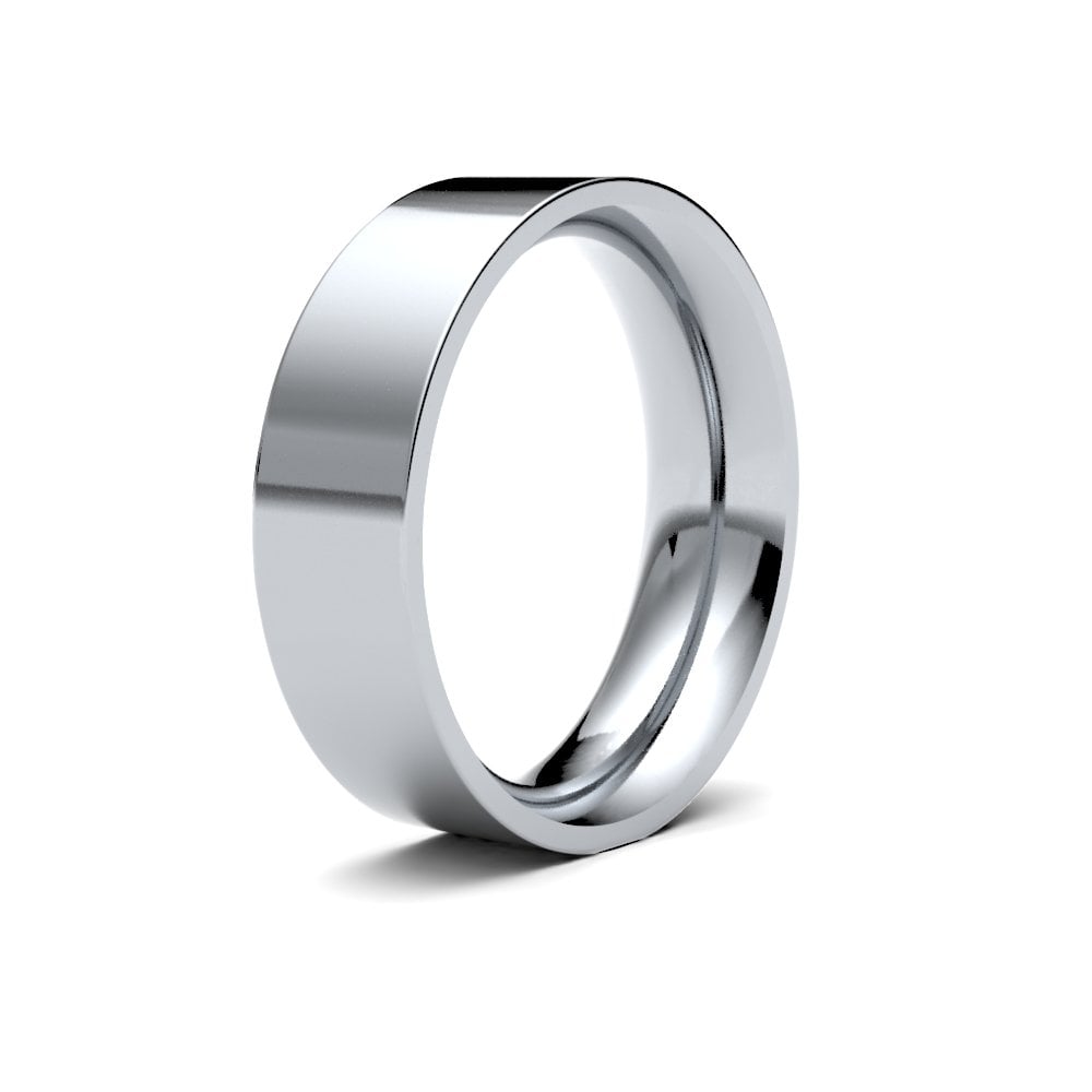 18ct White Gold 6mm Premium Weight Flat Court Profile Mirror Finish Wedding Ring