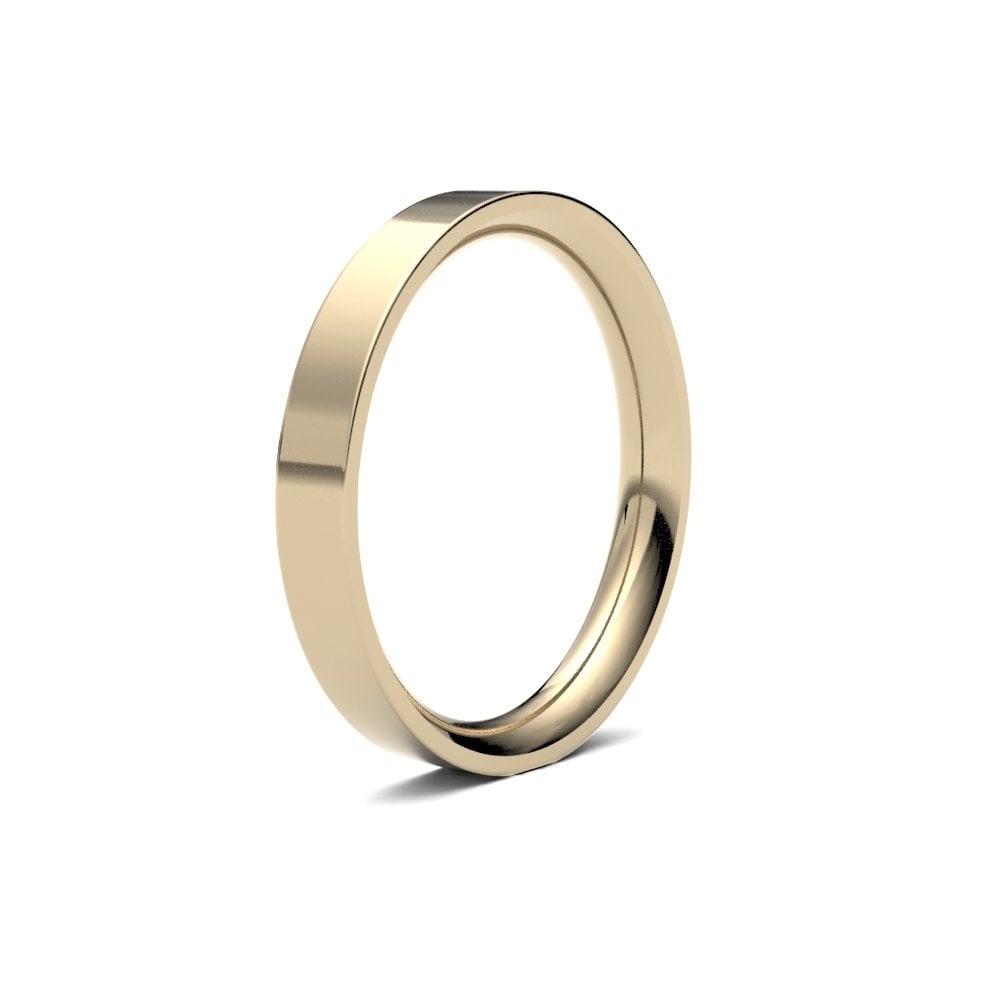 18ct Yellow Gold 3mm Premium Weight Flat Court Profile Mirror Finish Wedding Ring