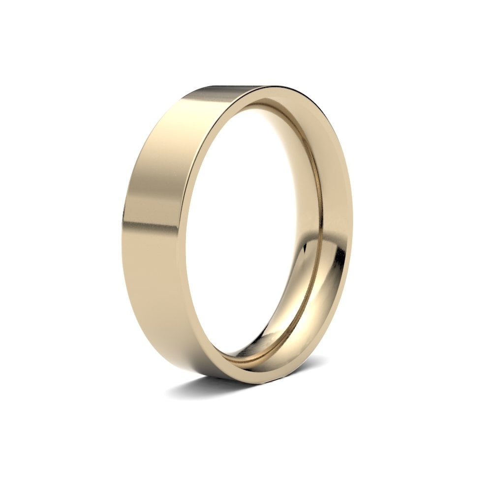 18ct Yellow Gold 5mm Premium Weight Flat Court Profile Mirror Finish Wedding Ring
