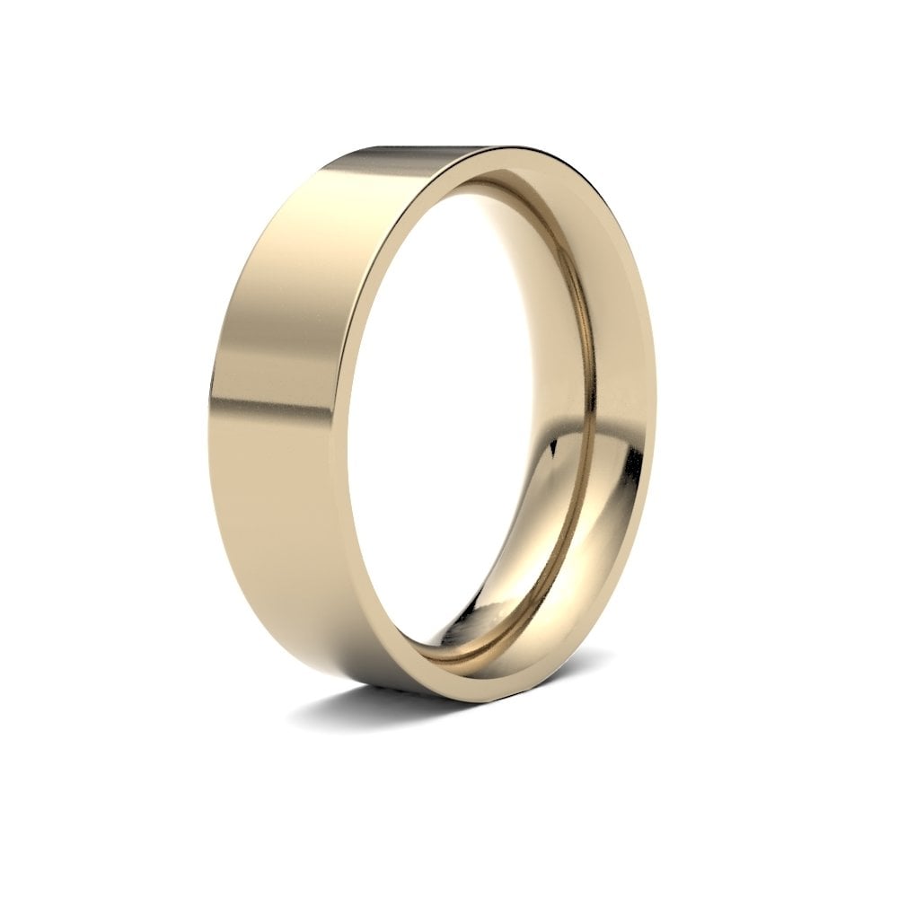 18ct Yellow Gold 6mm Premium Weight Flat Court Profile Mirror Finish Wedding Ring