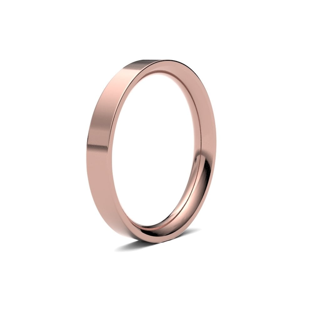 9ct Rose Gold 3mm Premium Weight Flat Court Profile Mirror Finish Wedding Ring